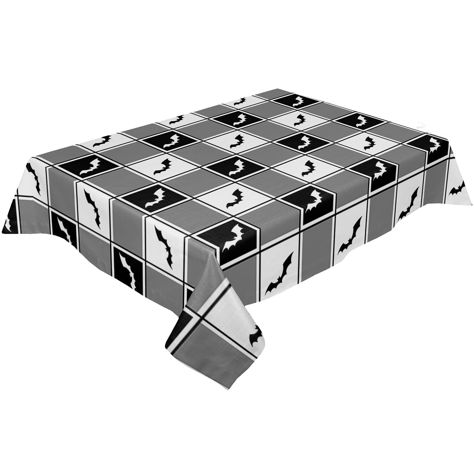Buffalo Plaid & Lattice Bat Gray Waterproof Washable Tablecloth for Rectangle Tables 54x120In - Perfect for Kitchen, Indoor, Outdoor, and Halloween Decorations
