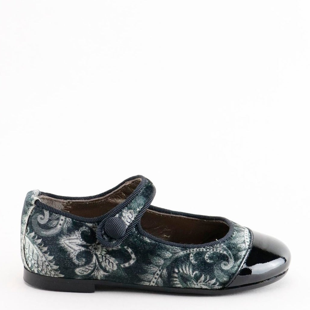 Paisley Velvet Captoe Mary Jane Flats for Women - Elegant & Comfortable Dress Shoes for Work, Parties & Weddings