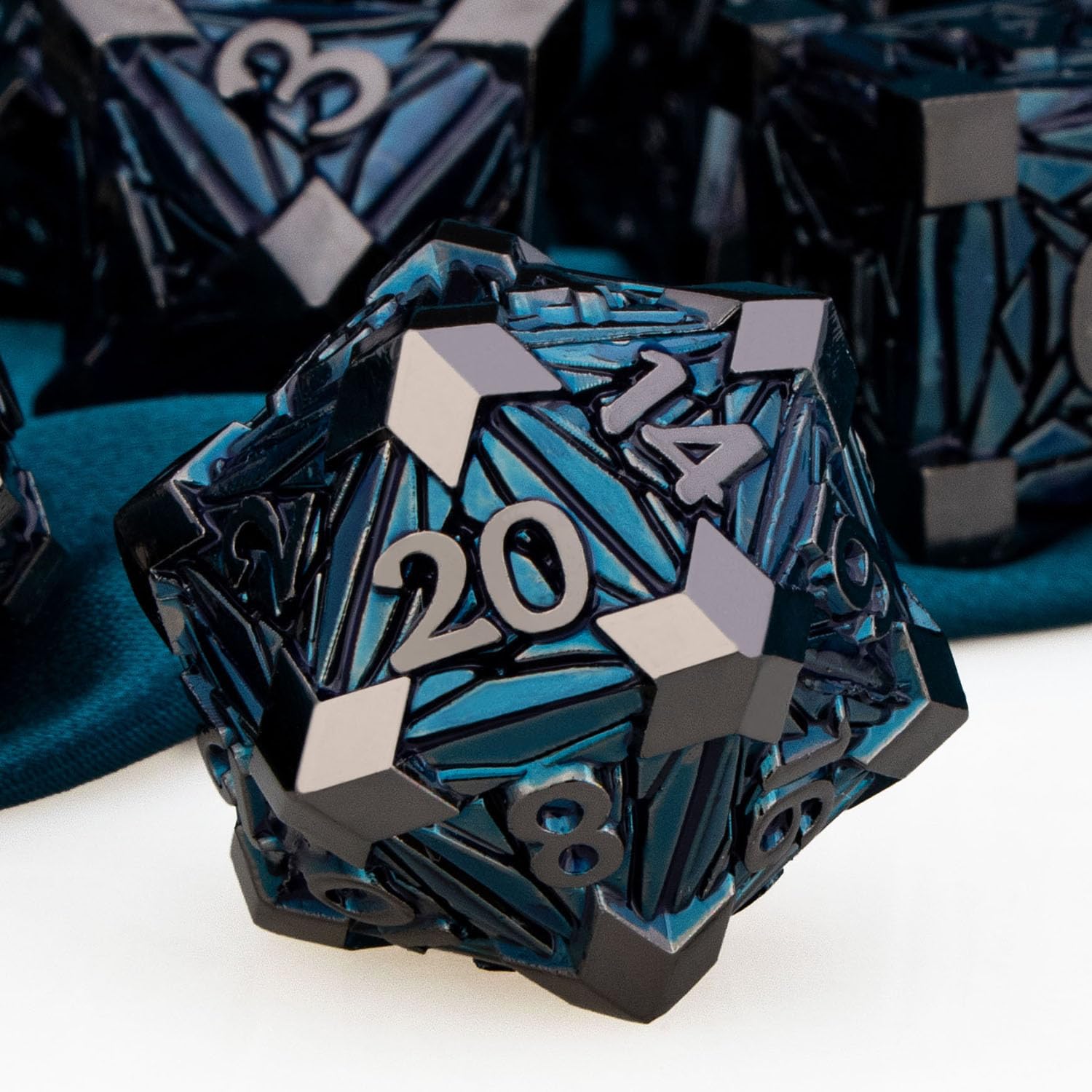 Premium ARUOHHA DND Metal Dice Set - 7-Piece Polyhedral RPG Dice (D20, D12, D10, D8, D6, D4) with Gift Box - Black & Blue Dungeons & Dragons Accessories for Tabletop Gaming, D&D Campaigns & Role Playing Adventures