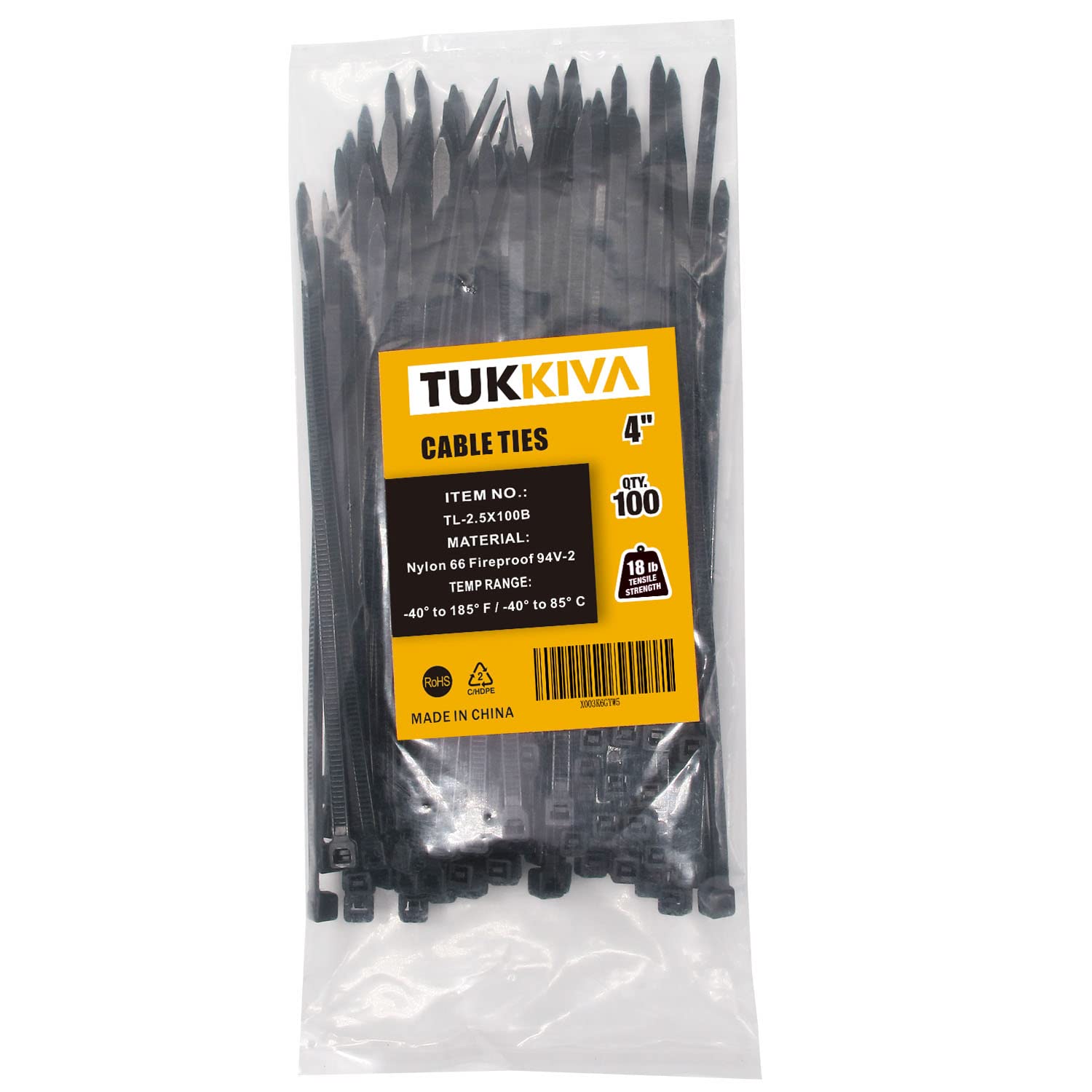 4 Inch Black Zip Ties - 18 Lbs Tensile Strength Small Cable Wire Ties (100 Pack) for Home Organization, Electronics & DIY Projects
