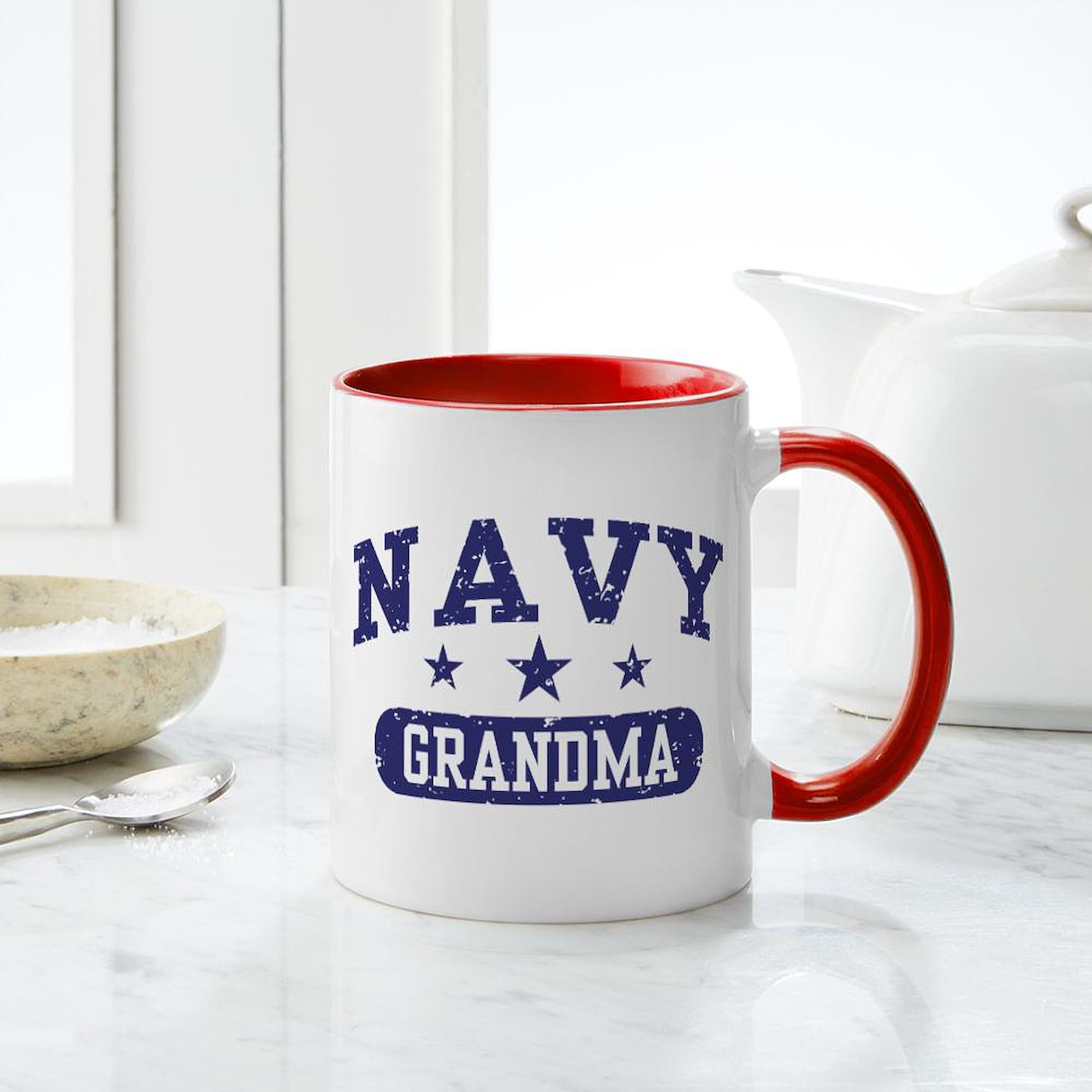 Navy Grandma Ceramic Coffee Mug - 11 oz (325 ml) by CafePress - Perfect for Tea, Coffee & Hot Chocolate - Ideal Gift for Grandmothers, Mothers Day & Family Celebrations