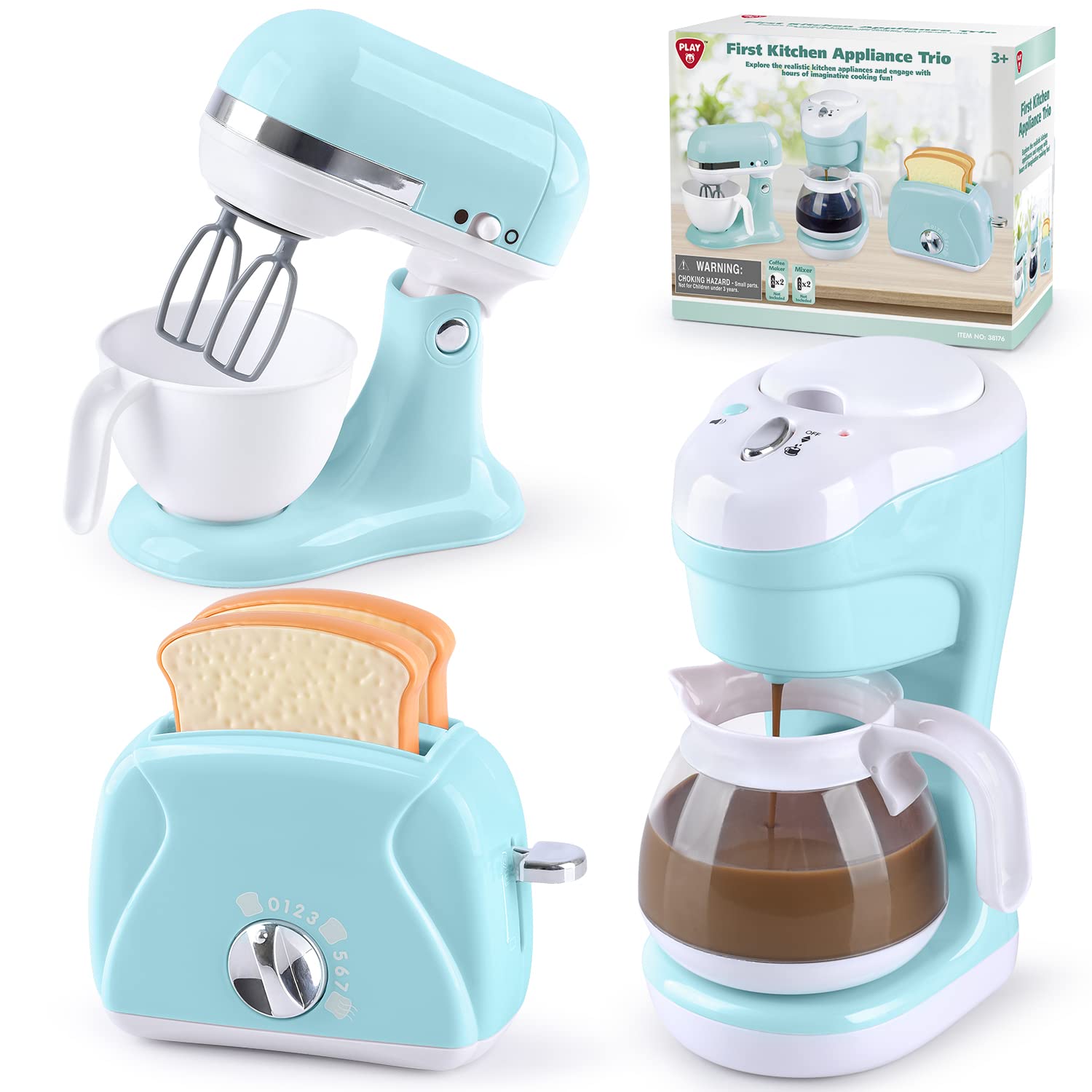 **Kids Pretend Play Kitchen Toys Set - Realistic Coffee Maker, Mixer & Toaster with Lights & Sounds - Educational Role Play Toys for Girls & Boys Ages 3-8 - Perfect Gift for Birthday & Christmas - Fun for Home & Preschool Playtime**