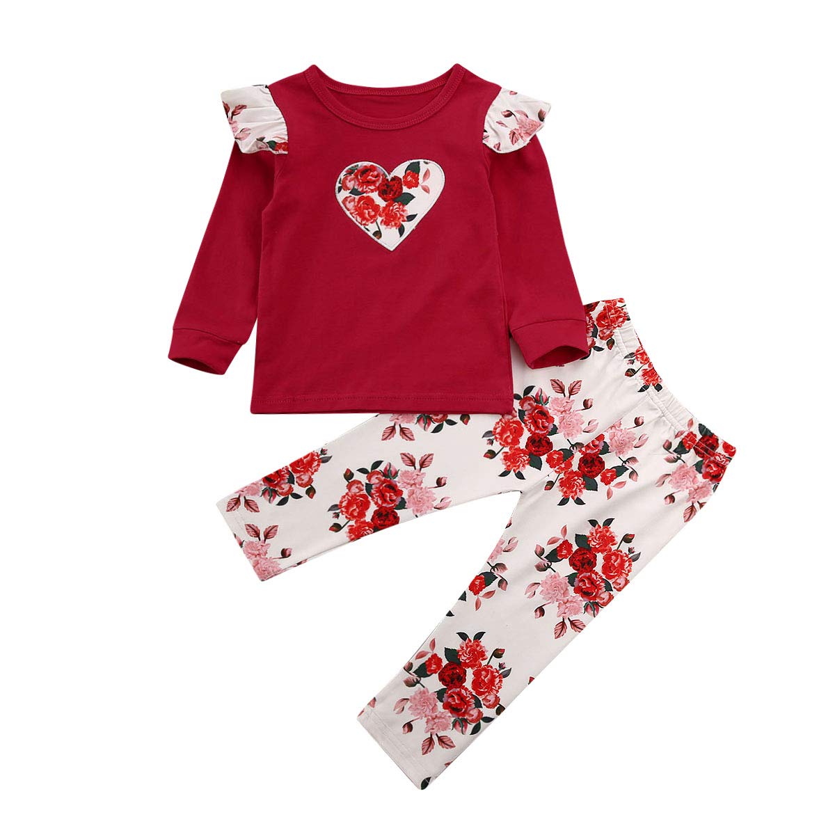 Adorable Newborn Baby Girl Outfits - Cute Ruffle Heart Shirts & Floral Pants 2-Piece Set | Perfect for Photoshoots, Birthday Parties & Special Occasions