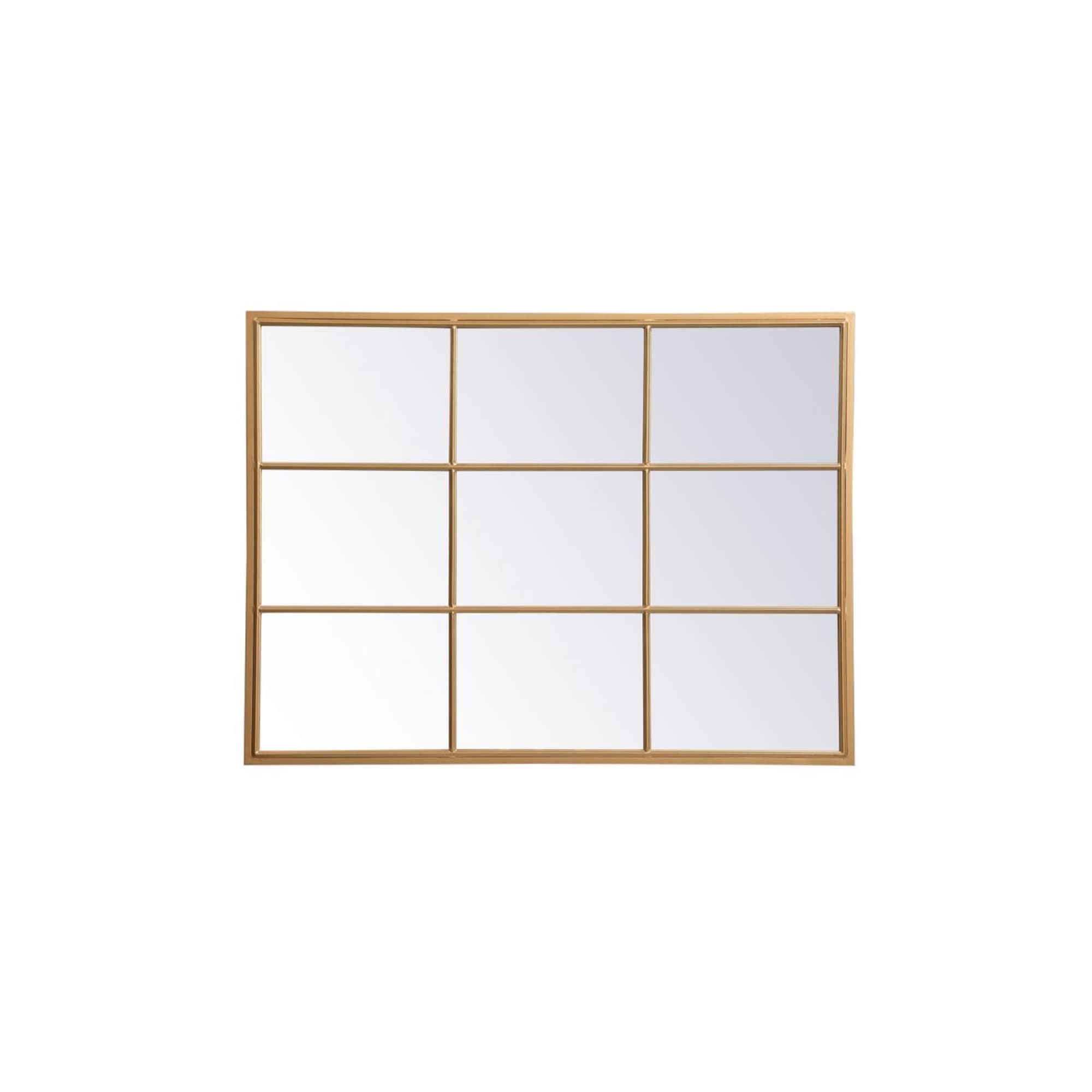 Vintage Brass Windowpane Mirror 48x36