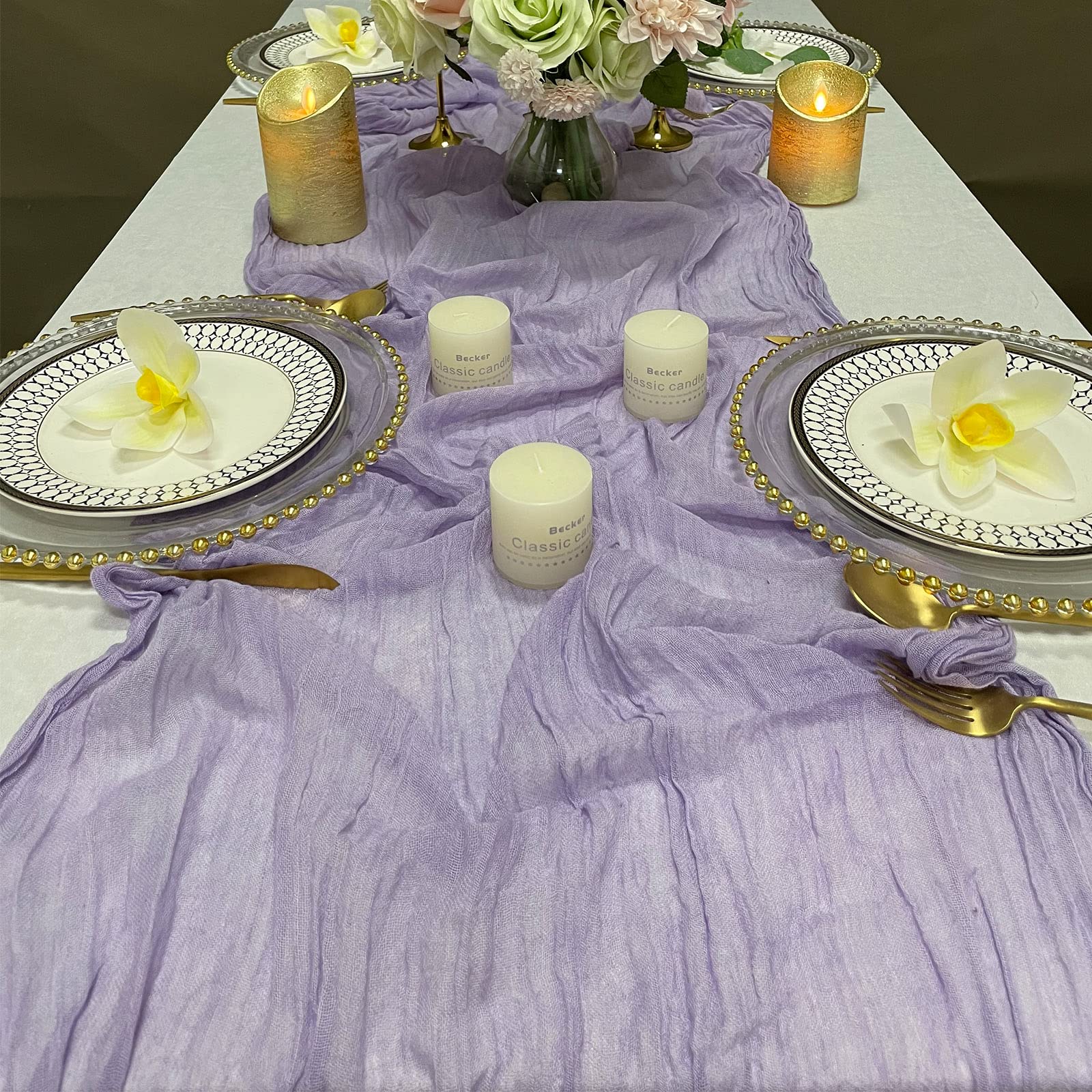 EHLDekol Cheesecloth Gauze Table Runner - 10ft Lavender Wedding Decor, Arch Draping & Event Centerpiece for Bridal Showers, Parties & Boho Home Decor