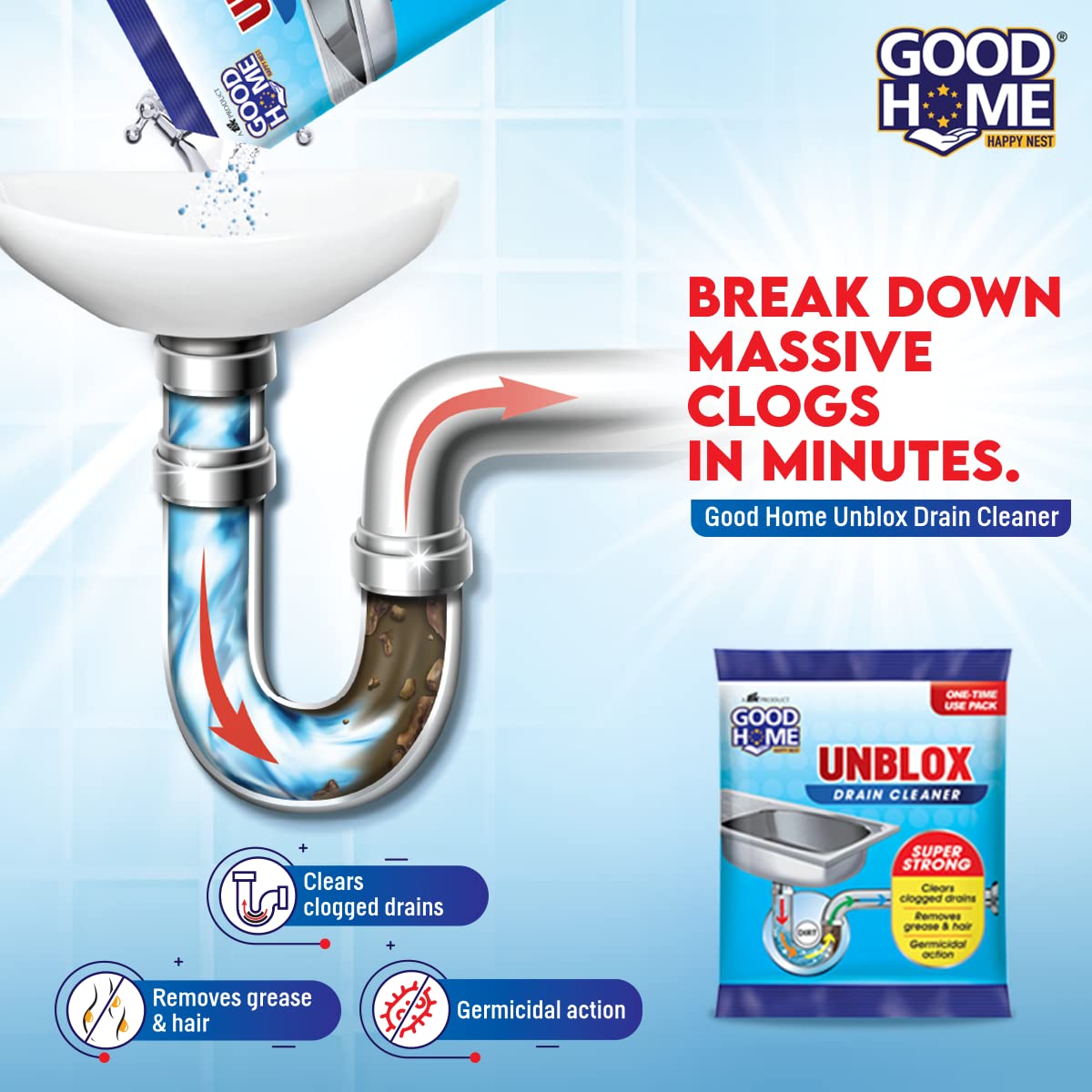 **Powerful Unblox Drain Cleaner - Fast Acting Sink & Pipe Clog Remover, Safe for All Pipes (10-Pack) - Ideal for Kitchen, Bathroom & Shower Drain Maintenance**