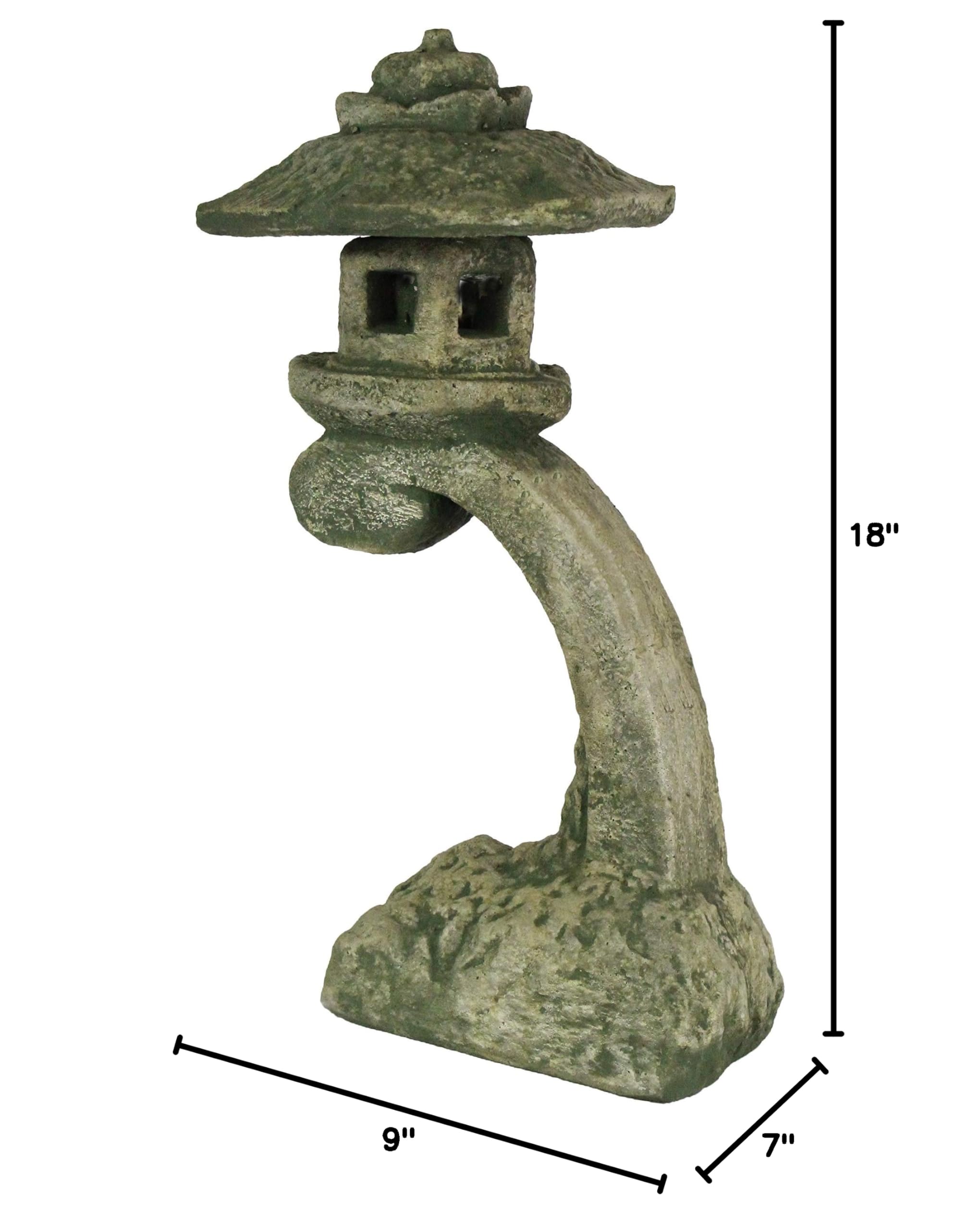 Handmade Curved Pagoda Cement Lantern - Asian Inspired Garden Decor for Outdoor Pathways, Patio & Zen Landscaping