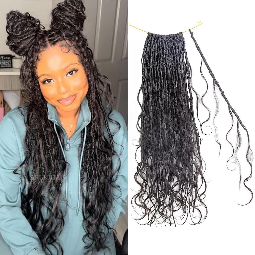 26 Inch Pre-Looped Crochet Dreadlocks with Body Wave | Human Hair Goddess Locs | Natural Color 48 Locs | Perfect for Protective Styling & Everyday Wear