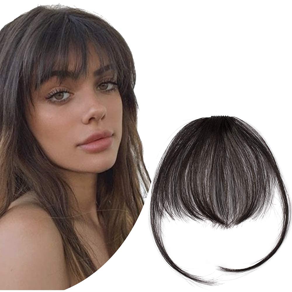 Seedware Clip-In Bangs - Real Human Hair Wispy Fringe with Temples | Natural Looking Hairpiece for Women | Perfect for Daily Wear, Cosplay & Instant Hairstyle Transformation