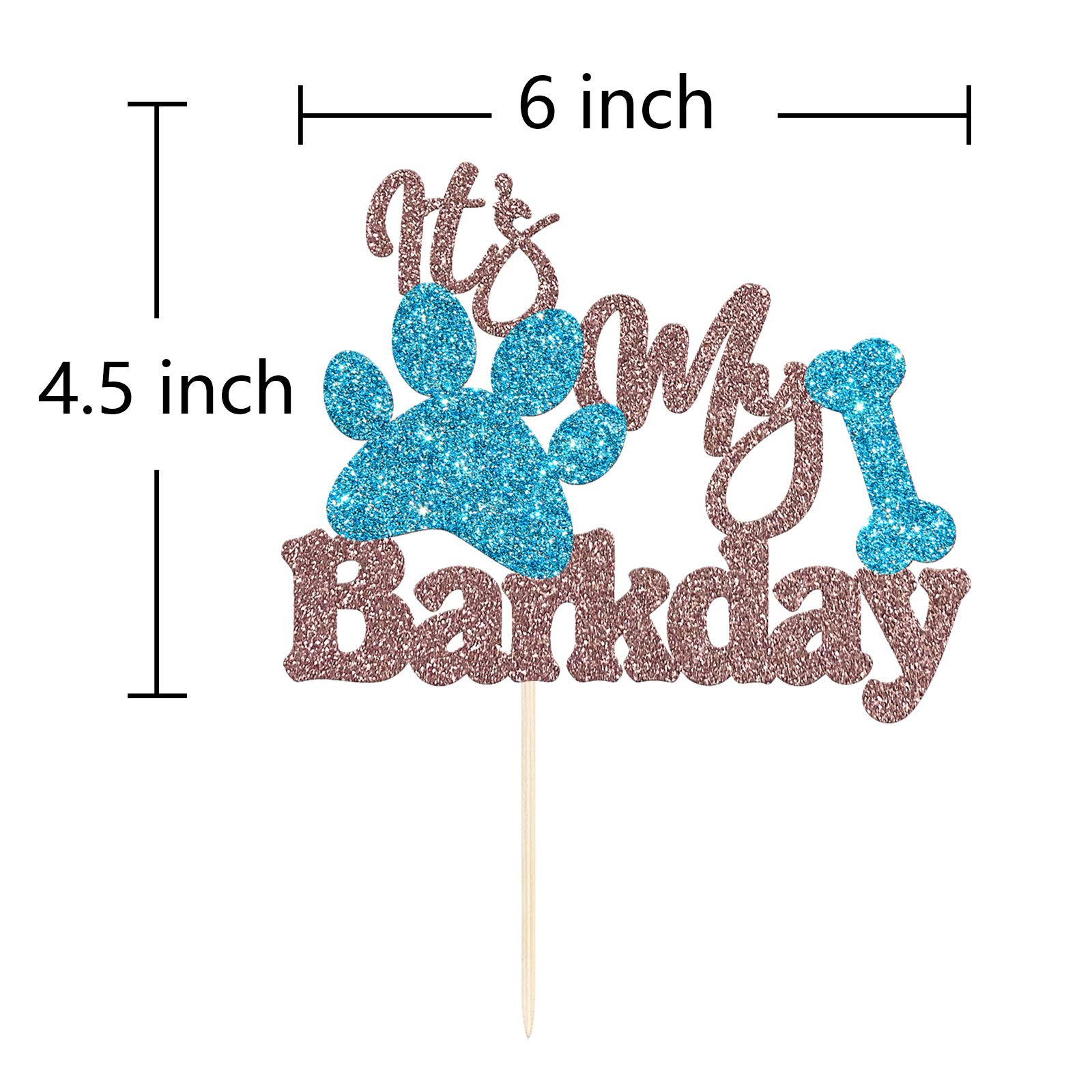Puppy Birthday Cake Topper - Rose Gold & Blue Glitter Dog Cake Decor for Pet Birthday Party | Perfect for Dog Lovers & Pet Celebration Decorations