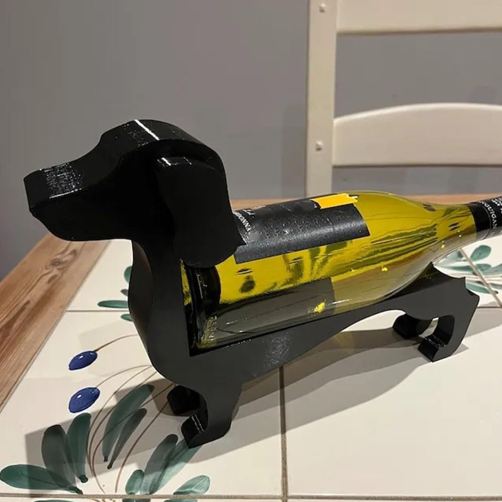 Black Dachshund Wine Bottle Holder - Decorative Single Bottle Wine Rack for Kitchen, Unique Dachshund Gifts for Women - Perfect for Home Bar, Wine Cellar & Party Decor