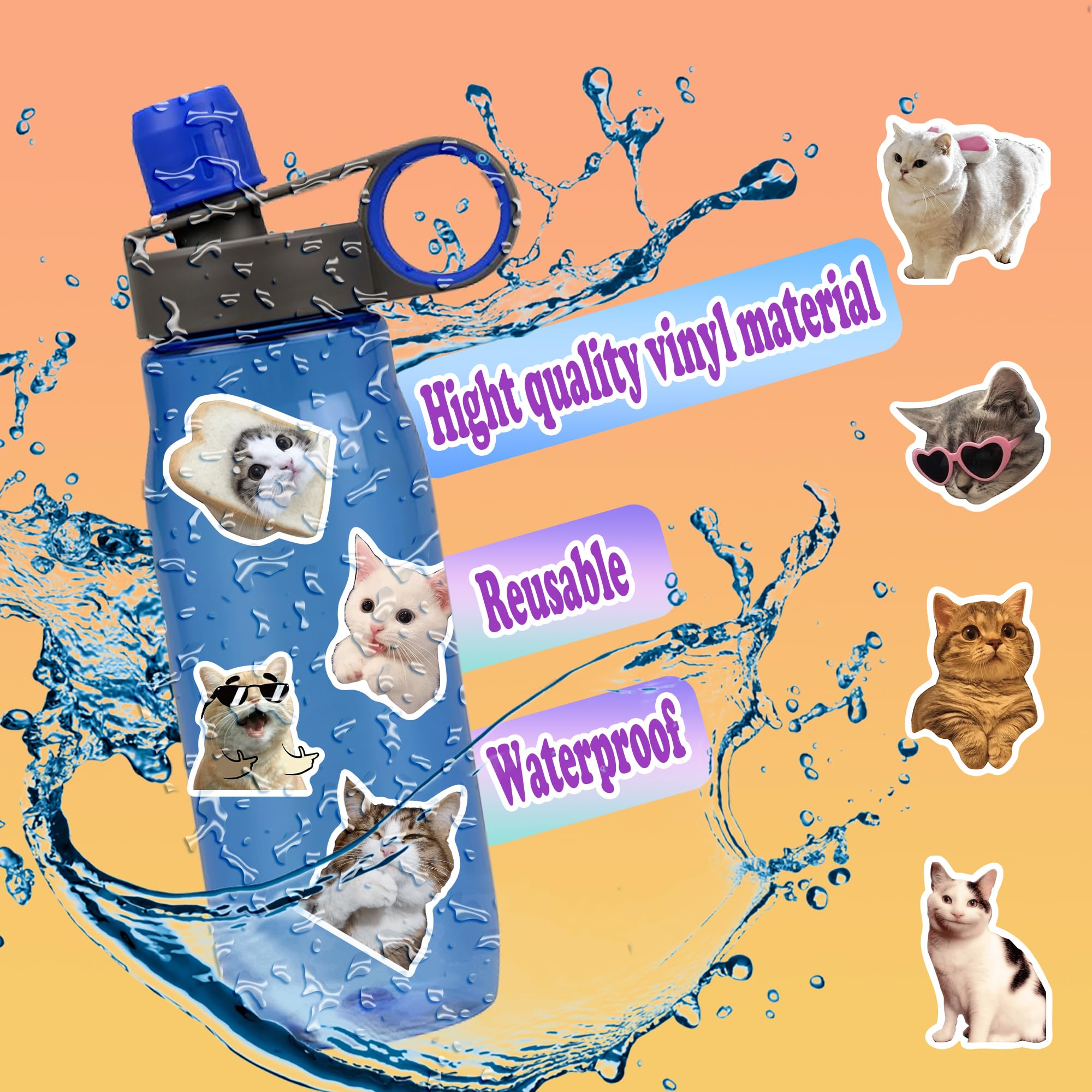 100 Pcs Funny Cat Meme Stickers - Cute Vinyl Waterproof Stickers for Adults & Teens - Perfect for Laptops, Water Bottles, Notebooks & DIY Crafts
