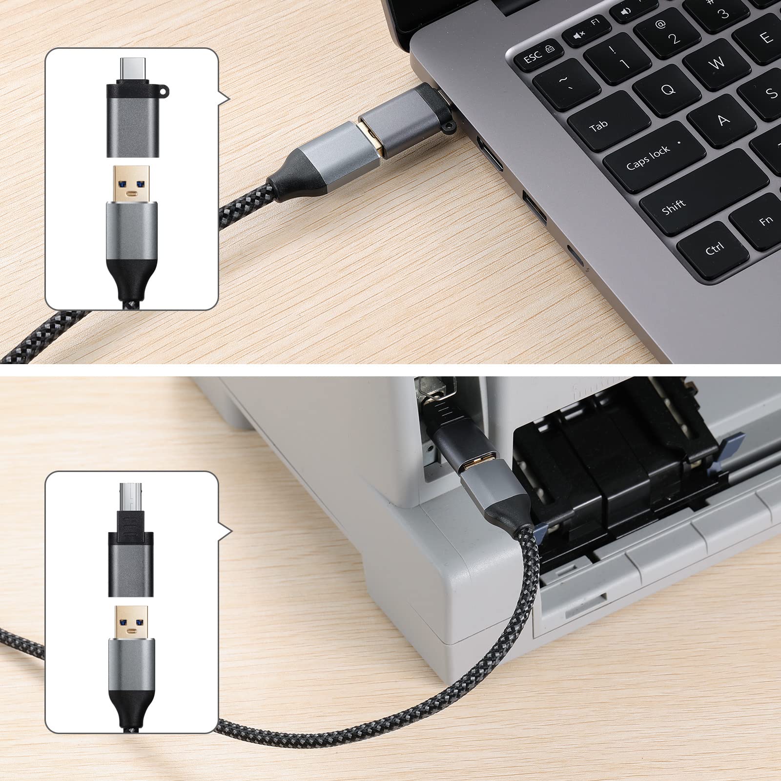 High-Speed USB 3.0 Cable (6.6ft) - USB A Male to USB A Female & USB C Adapter - Fast Charging Sync Cable for Phones, Printers, Laptops - Perfect for Home Office, Travel & Mobile Charging
