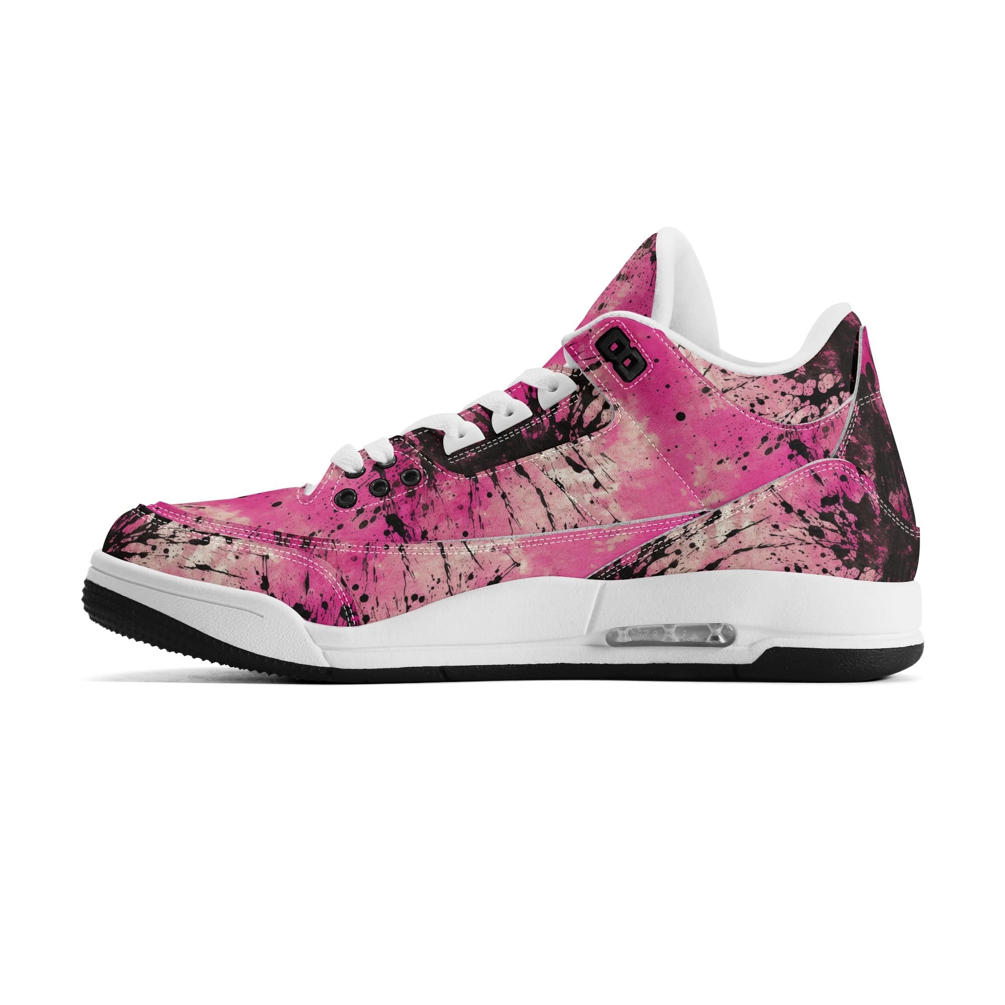 Pink Burst Women's High Top Retro Leather Basketball Sneakers - Vintage Style Athletic Shoes for Casual Wear, Street Fashion & Court Performance