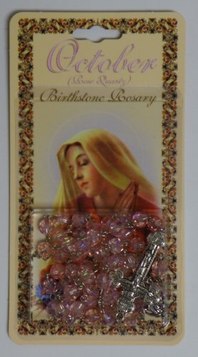 October Birthstone Rosary with Rose Quartz (272OCT/C) - Spiritual Jewelry for Prayer & Meditation | Perfect Gift for October Birthdays & Religious Occasions