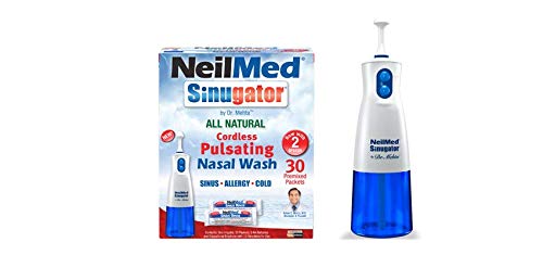 NeilMed Sinugator Cordless Pulsating Nasal Wash Kit - Includes 1 Irrigator, 30 Premixed Saline Packets & 3 AA Batteries | Safe & Effective Nasal Irrigation for Sinus Relief, Allergies & Cold Symptoms | Perfect for Home, Travel & Daily Nasal Care