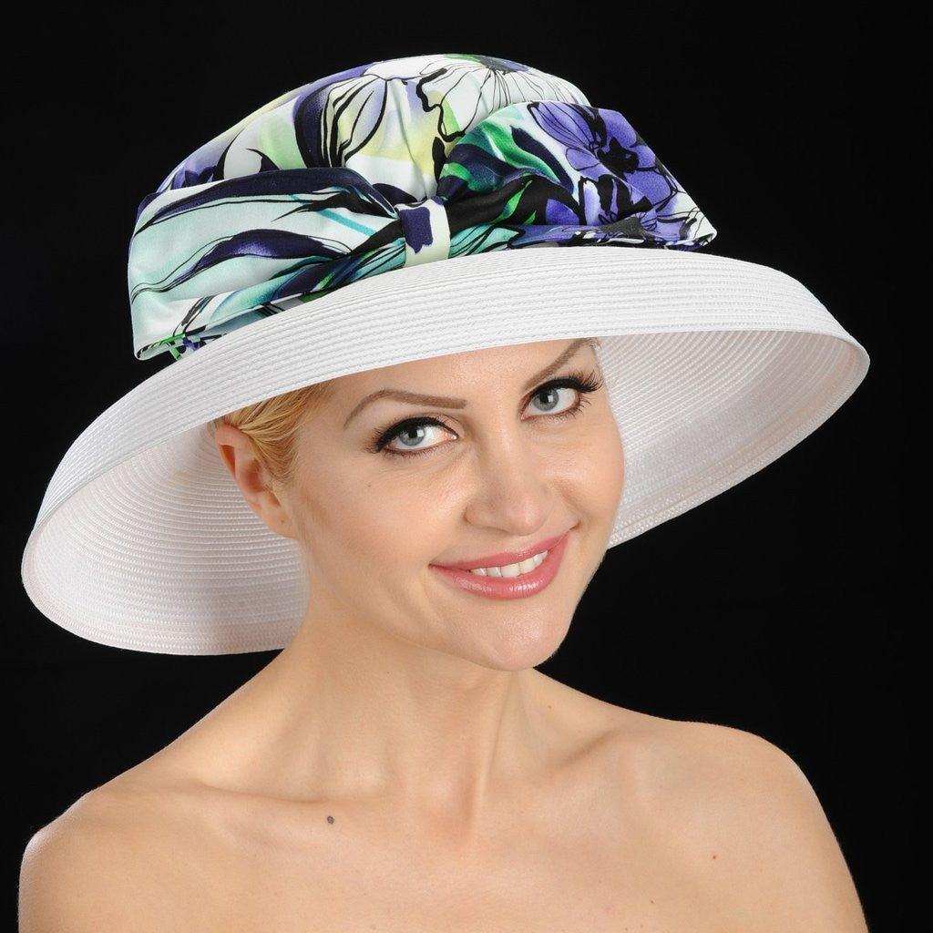 Elegant Floral Fabric Wedding Hat with Large Bow - Perfect for Bridal, Bridesmaid & Formal Occasions