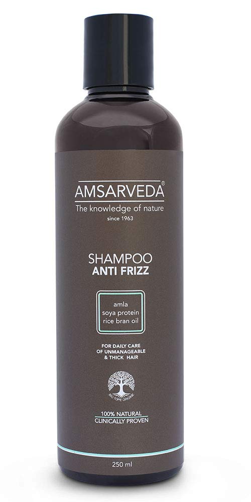 Amsarveda Anti-Frizz Shampoo for Curly & Frizzy Hair - 100% Natural Organic Formula, Sulfate-Free, 8.5 fl oz (250ml) - Hydrating & Smoothing Hair Care for Daily Use at Home or Salon