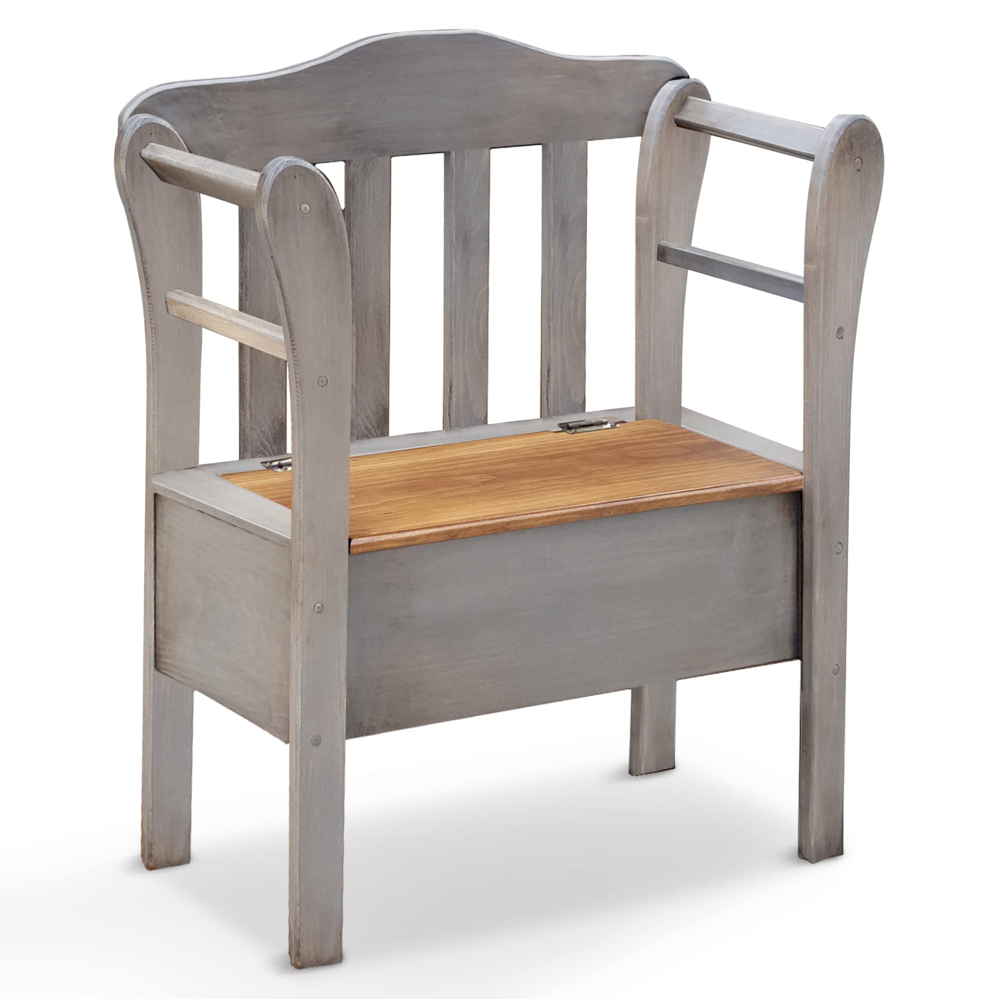 Amish Handmade Peaceful Classics Wooden Storage Bench with Pewter Finish - Entryway, Hallway, Mudroom, Farmhouse, Bedroom & Living Room Organizer | Perfect for Small Spaces, Home Decor & Entryway Seating