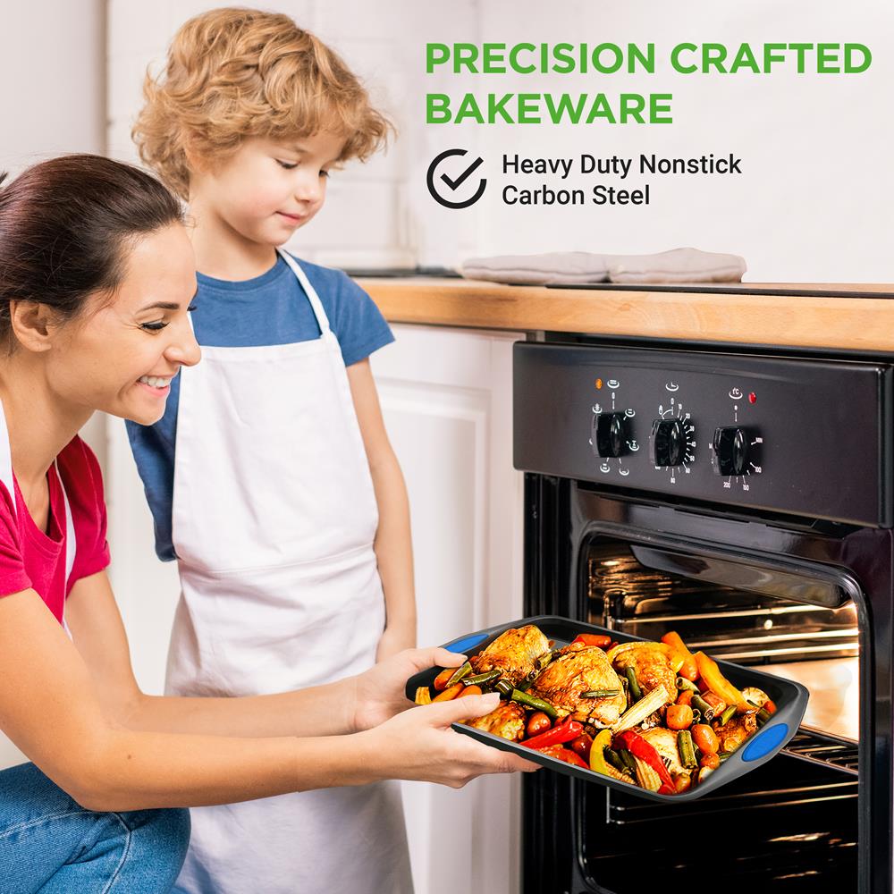 Non-Stick Baking Sheet Set for Oven - 3-Piece Cookie Sheet Pan with Cooling Rack - Perfect for Baking Cookies, Bread, Pizza & Roasting Vegetables (Kitchen Essentials)