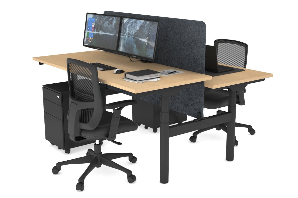 Flexi Premium Height Adjustable 2-Person H Bench Workstation - Black Frame [1800L x 700W] - Ergonomic Office & Home Workspace Solution for Shared Desks