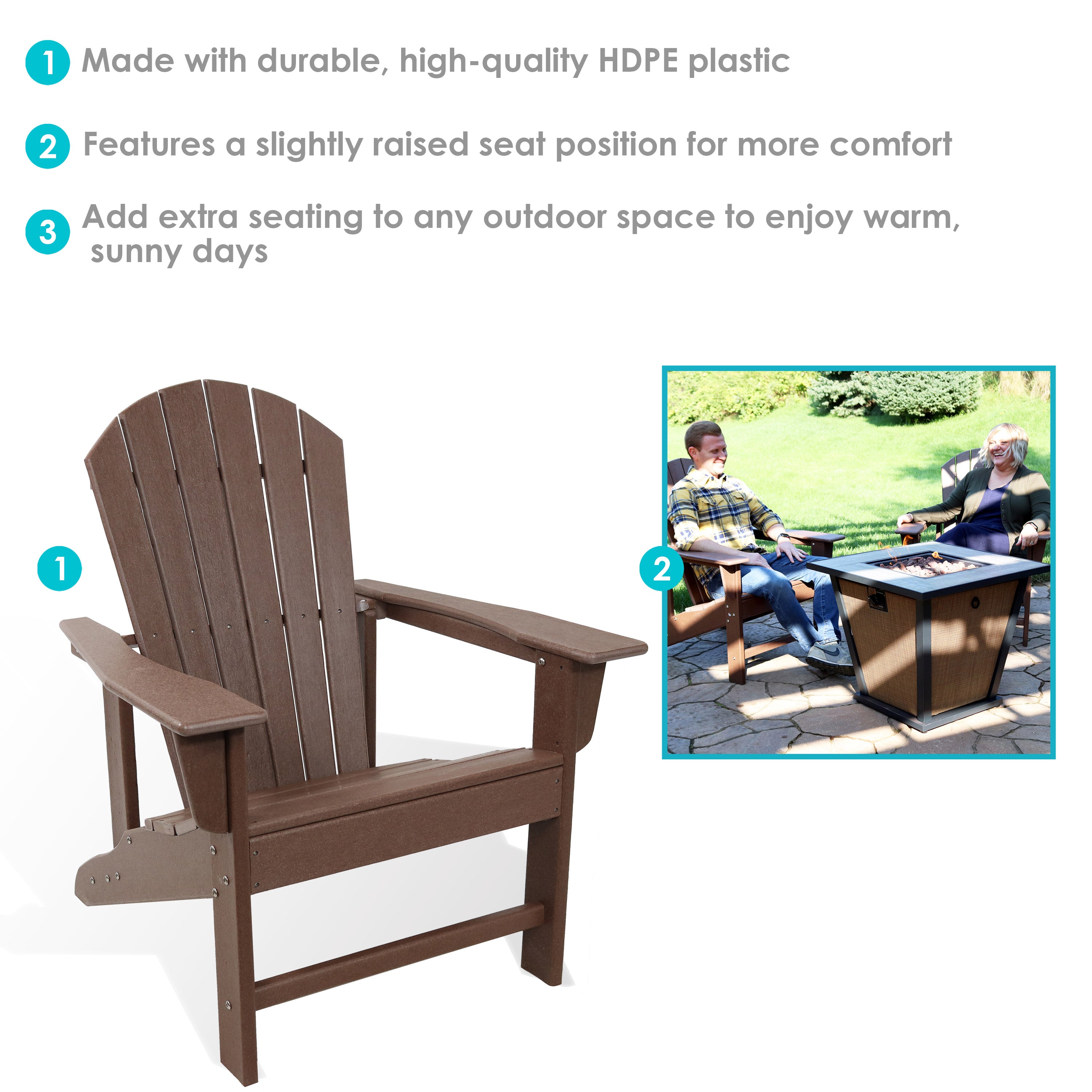All-Weather Adirondack Chair by Sunnydaze - Heavy Duty 300 lb Capacity, 38.25