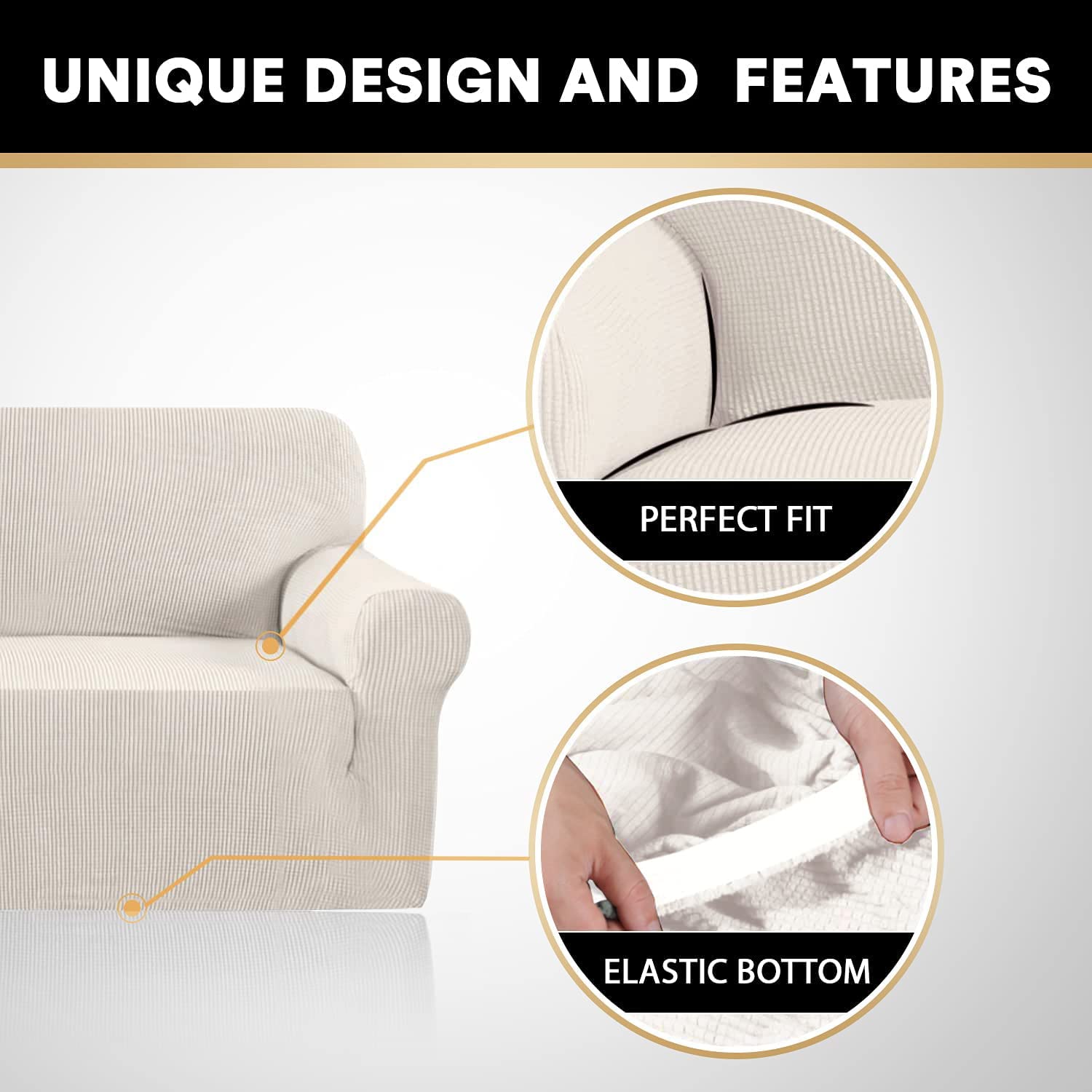PrinceDeco Stretch Loveseat Sofa Cover - Washable 2-Cushion Slipcover with Non-Slip Bottom | Pet-Friendly Furniture Protector for Couches & Small Sofas (Ivory) | Perfect for Living Rooms, Apartments & Pet Owners