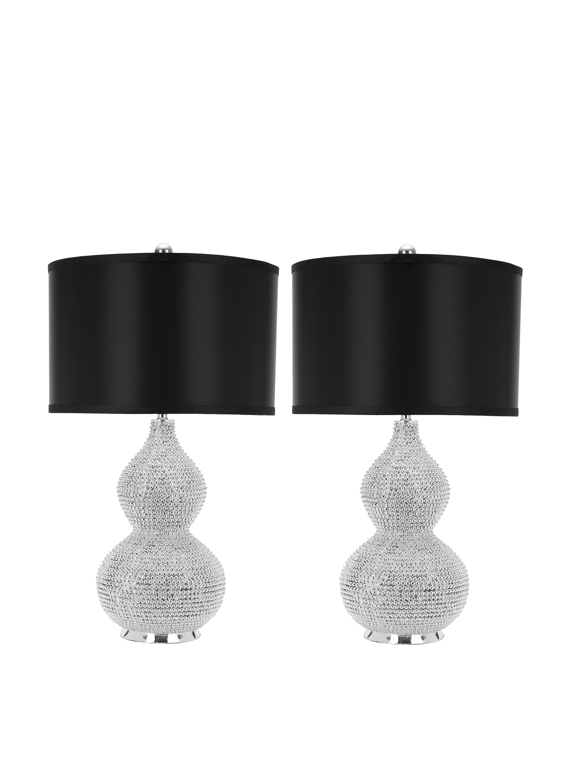 SAFAVIEH Nicole Modern Silver Bead Base & Black Shade 25-inch Table Lamp Set of 2 - LED Bulbs Included for Bedroom, Living Room, Home Office & Nightstand Lighting Decor