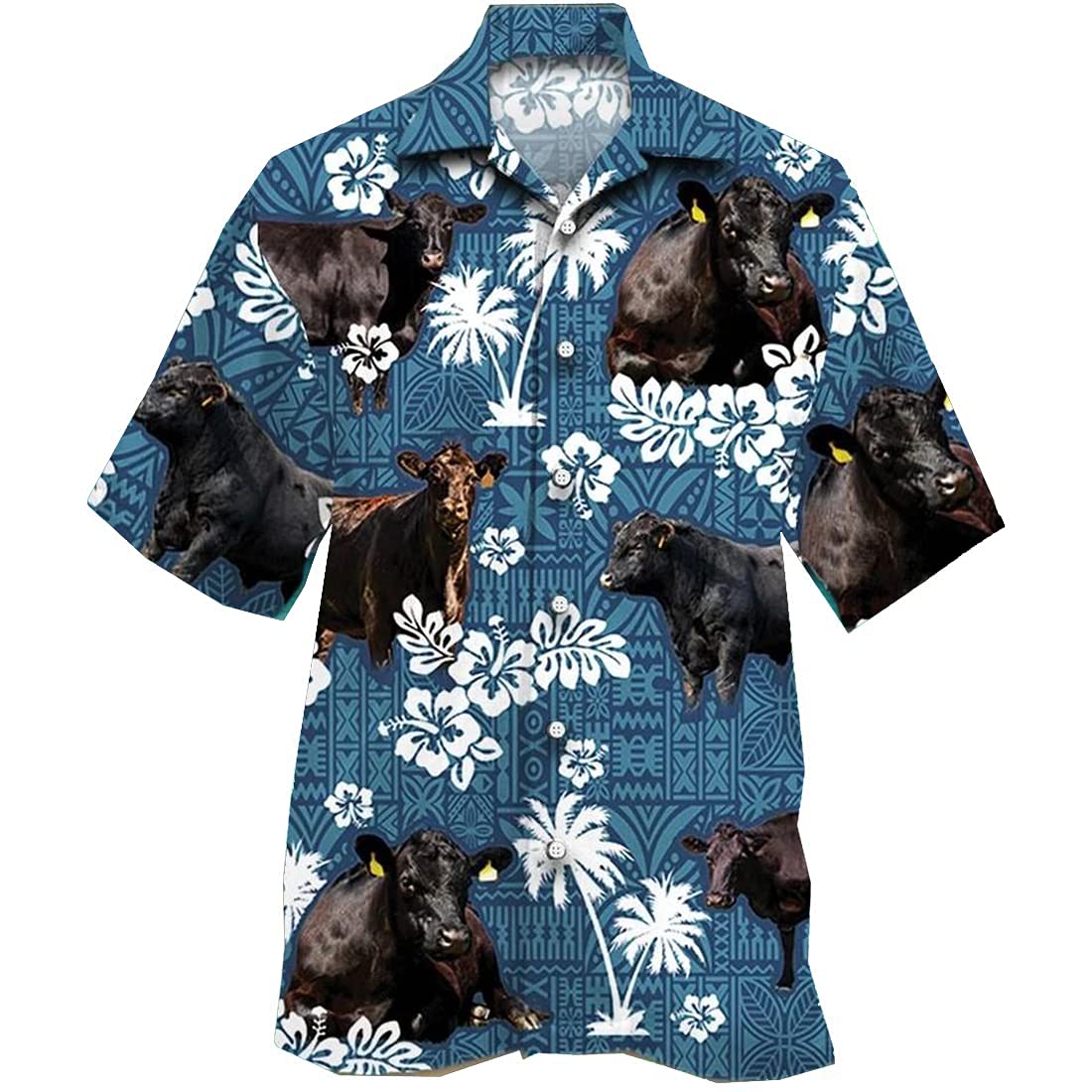 Men's Tropical Cow Print Hawaiian Shirt - Short Sleeve Summer Button Down Shirt for Beach, Luau & Vacation | Series 177