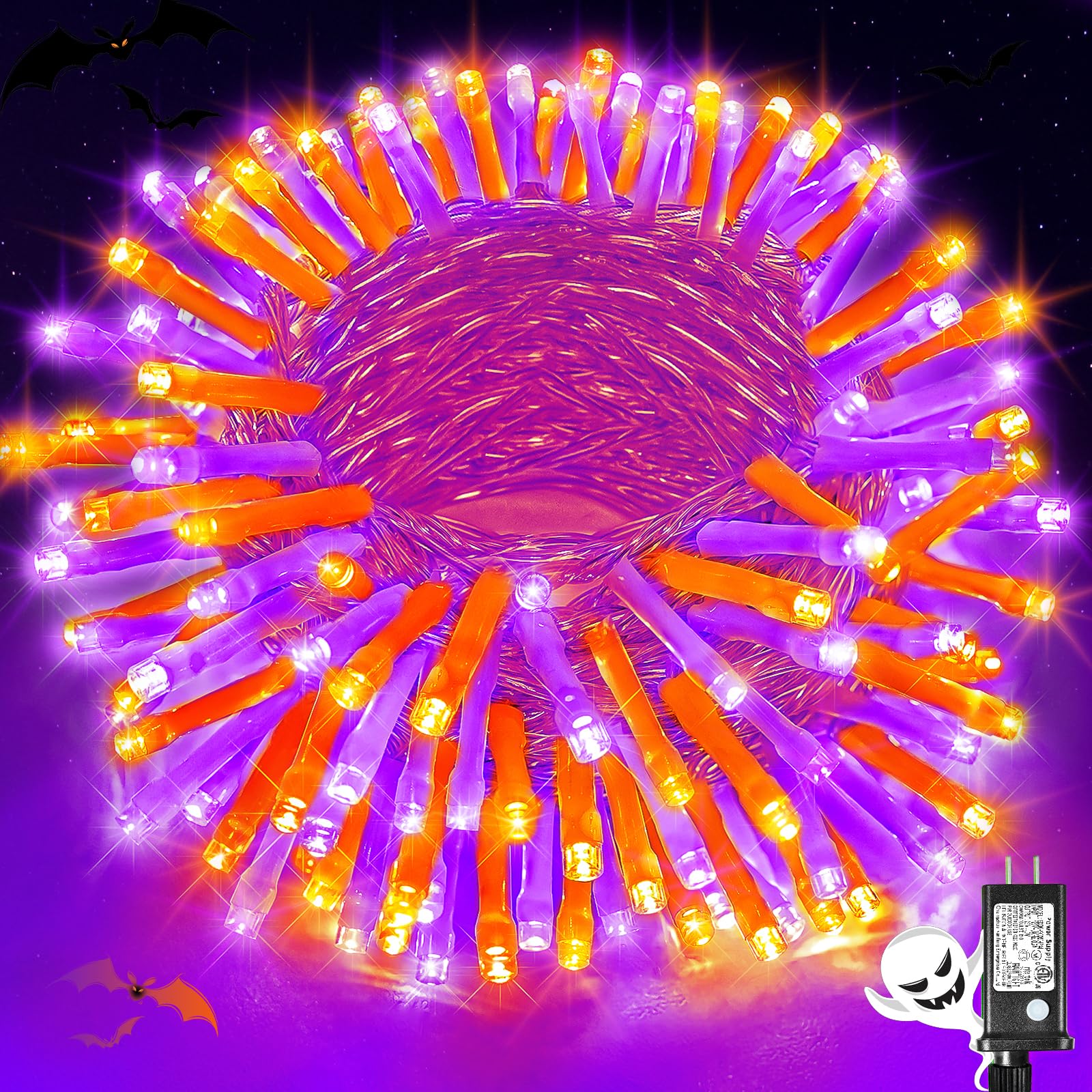 200 LED Halloween String Lights Outdoor/Indoor - 66ft Waterproof Fairy Lights with 8 Modes, Timer & Memory Function - Purple & Orange Twinkle Lights for Room, Tree, Party Decorations (Perfect for Halloween, Christmas, Garden, Patio & Home Decor)
