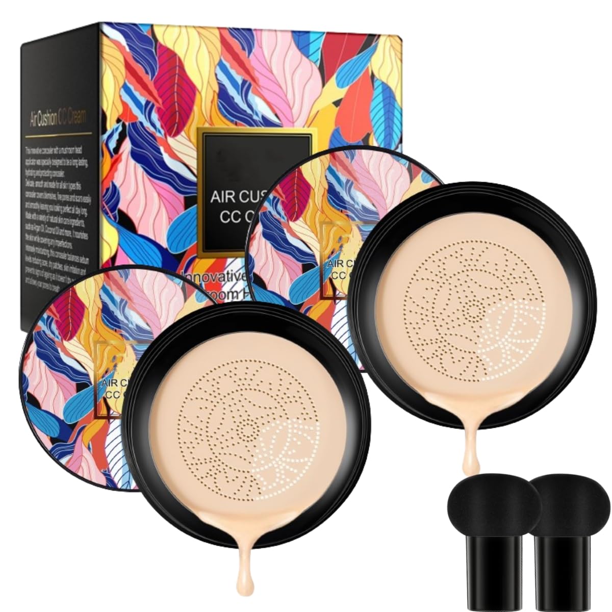 Indicativet Mushroom Head Air Cushion CC Cream - Natural Coverage, Lightweight Formula (2 Pack) | Buildable Foundation for Flawless Makeup, Perfect for Daily Wear & Touch-Ups
