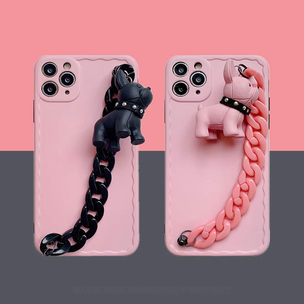 Cute Silicone Shockproof Case for iPhone 12 Pro Max with Wrist Strap & Bulldog Charm - Stylish Protective Cover for Women & Girls | Perfect for Daily Use, Work, School & Travel