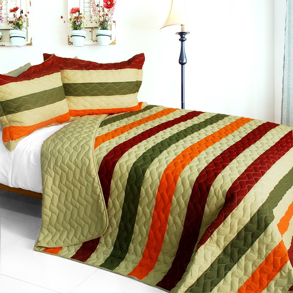 Fanny Lorraine 3-Piece Vermicelli Quilted Patchwork Quilt Set - Full/Queen Size Bedding - Cozy & Stylish for Master Bedroom, Guest Room or Dorm Decor