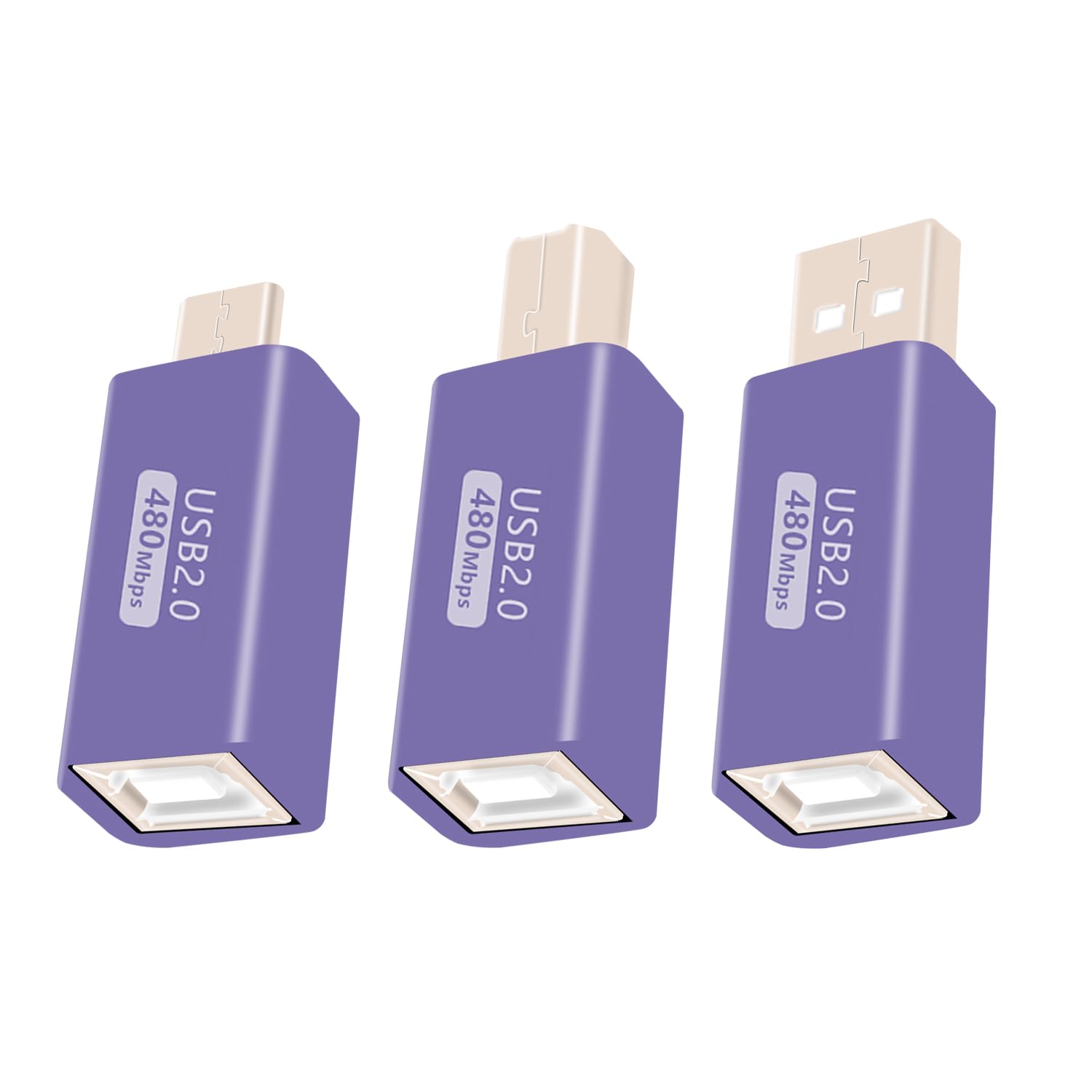 RIIEYOCA 3-Pack USB Adapter Set - USB B Male to Female 2.0, USB A Male to Female 2.0 & USB C Male to Female 2.0 - Compatible with Electronic Pianos, Printers, Electronic Drums, MIDI Controllers, Audio Interfaces - Perfect for Music Production, Office Setup & Home Studio