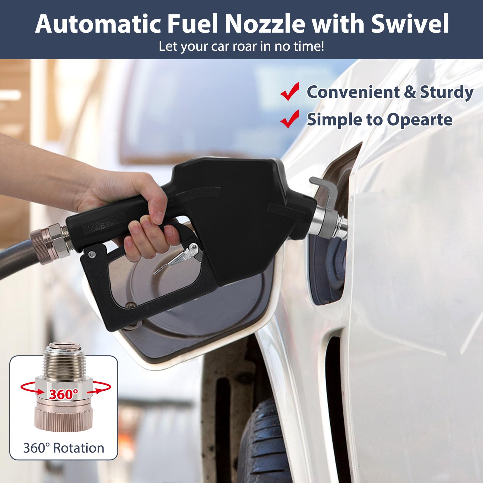 GARVEE 3/4 Inch NPT Auto Fuel Nozzle 13/16 Inch Spout 16 GPM with Swivel - High Flow Gasoline Diesel Nozzle for Trucks, Tractors, Boats & Industrial Equipment - Perfect for Fuel Transfer, Refueling & Fleet Maintenance