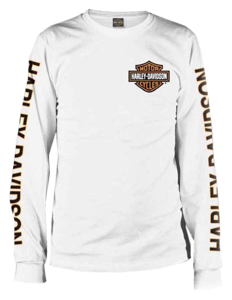 Harley-Davidson Men's Long Sleeve Orange Bar & Shield Black T-Shirt 30291744 - Motorcycle Riding, Casual Wear & Biker Events