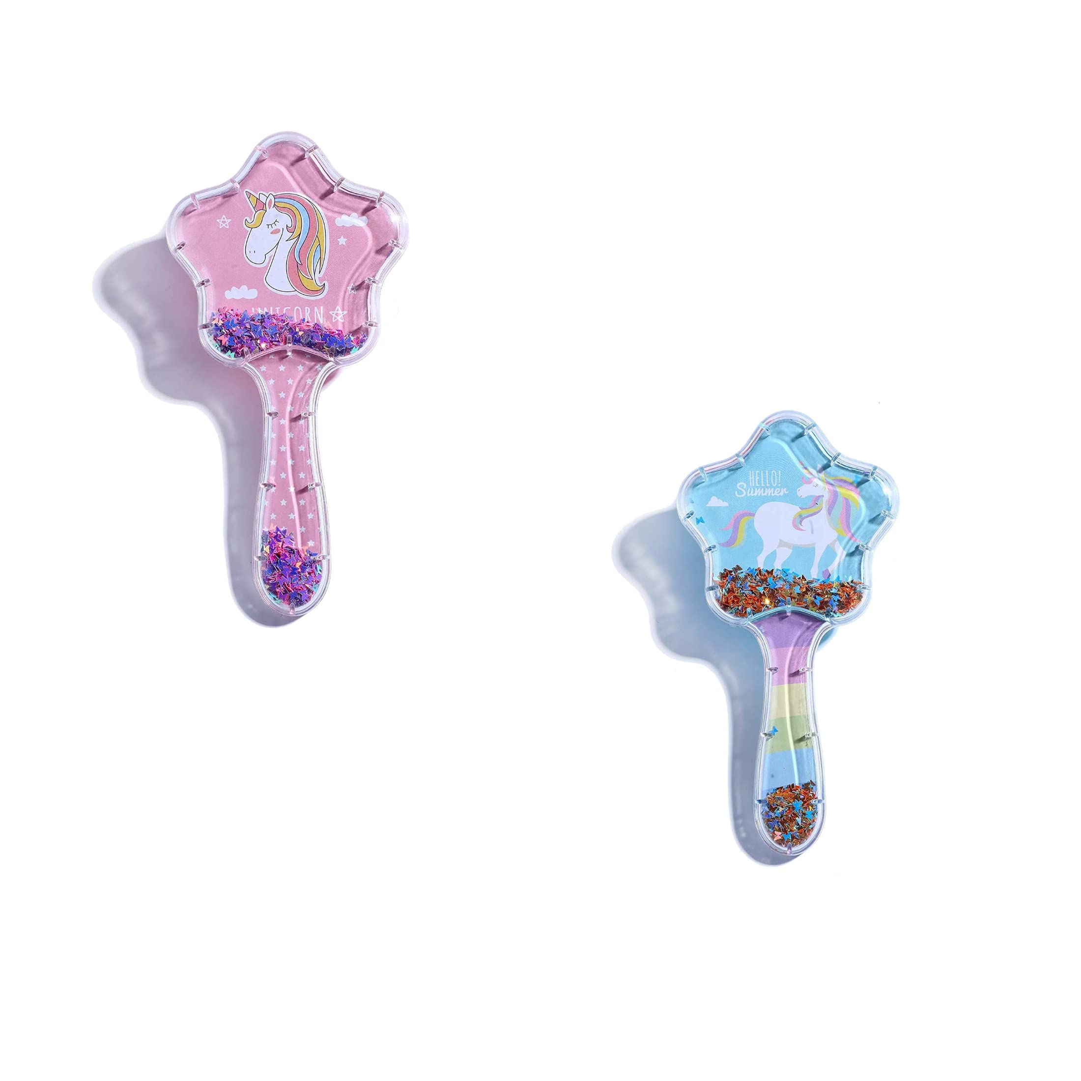 PANCIKAA Unicorn Comb and Brush Set for Girls - Glitter Hair Brush & Massage Comb with 3D Unicorn Design, Pack of 2 (Multicolor) - Perfect for Kids Hair Care, Birthday Gifts & Princess Dress Up Play