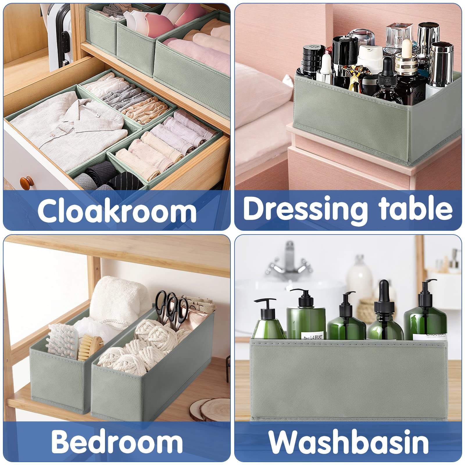 FAMKEEP 10-Piece Foldable Closet Organizer Set - Drawer Storage Box for Socks, Ties & Underwear (Gray) | Space-Saving Wardrobe Solution for Bedroom & Closet Organization