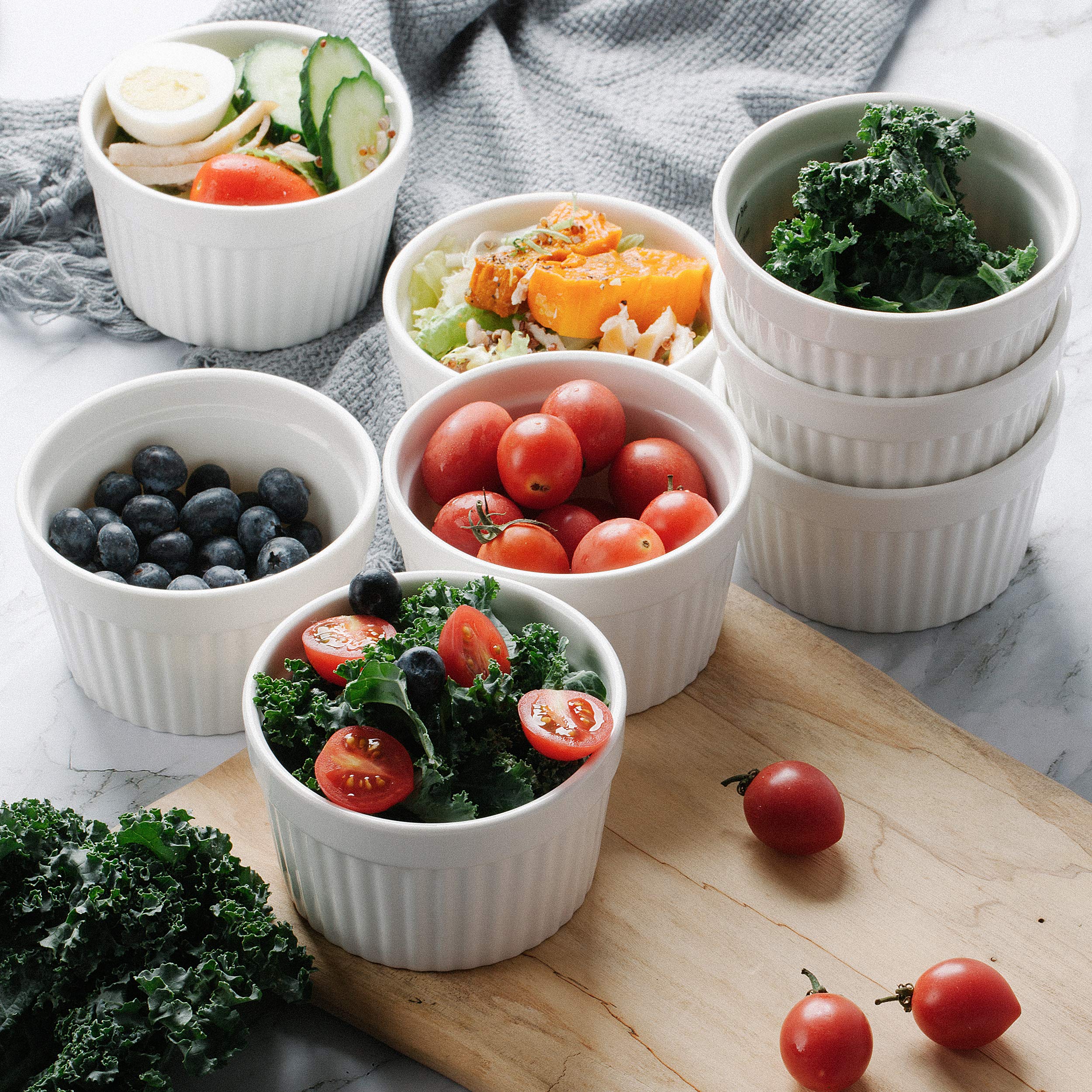 BTaT 4 oz Porcelain Ramekins - Set of 8 Oven-Safe Mini Souffle Dishes for Creme Brulee, Desserts, Baking & Serving | Perfect for Individual Portions, Appetizers & Food Presentation