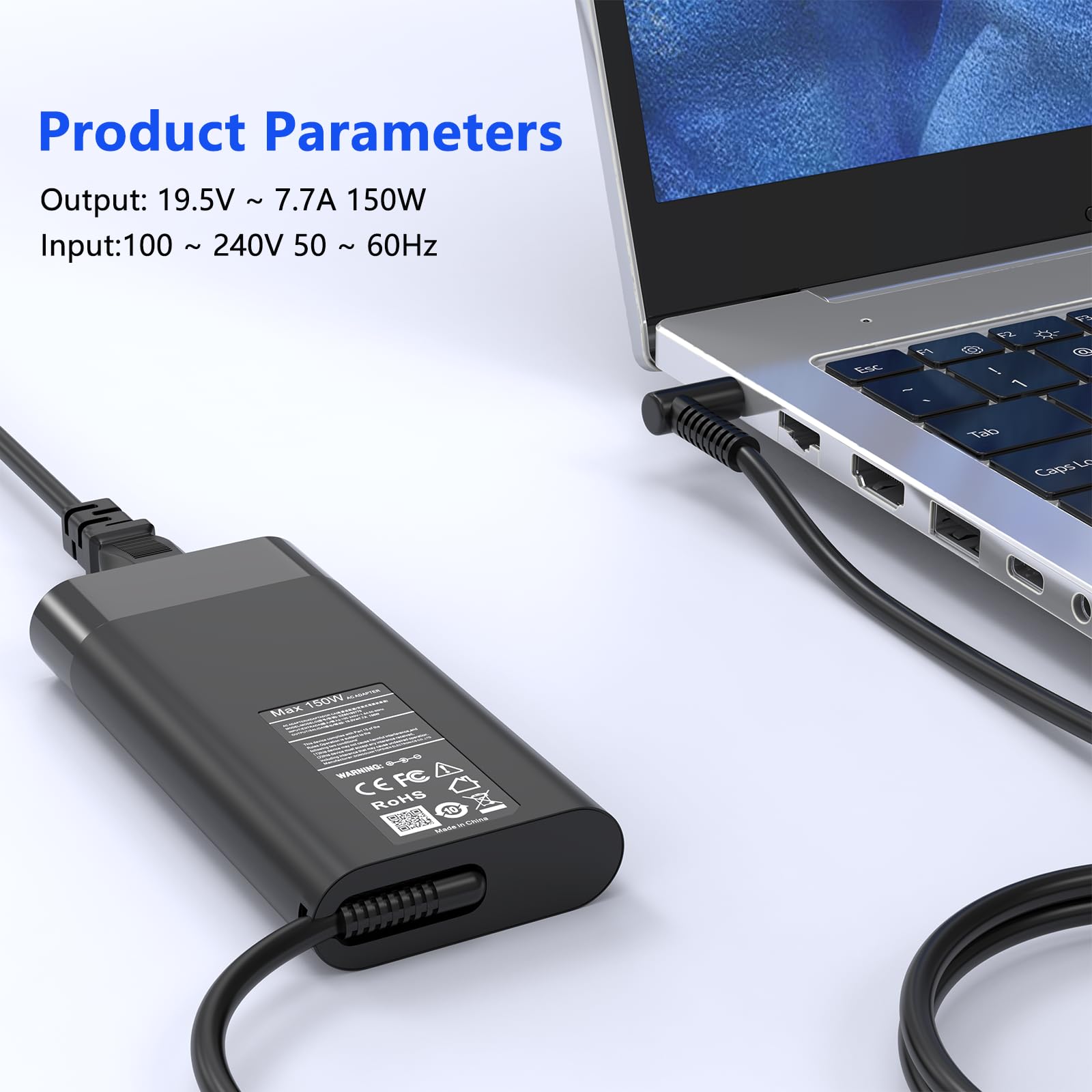150W Laptop Charger for HP ZBook 15/16/17/15U/15V/Fury G7/G8, Studio G9/G8/G7/G6/G5/G4/G3, OMEN, Pavilion, Victus - AC Power Adapter & Cord - Perfect for Home, Office & Travel Use