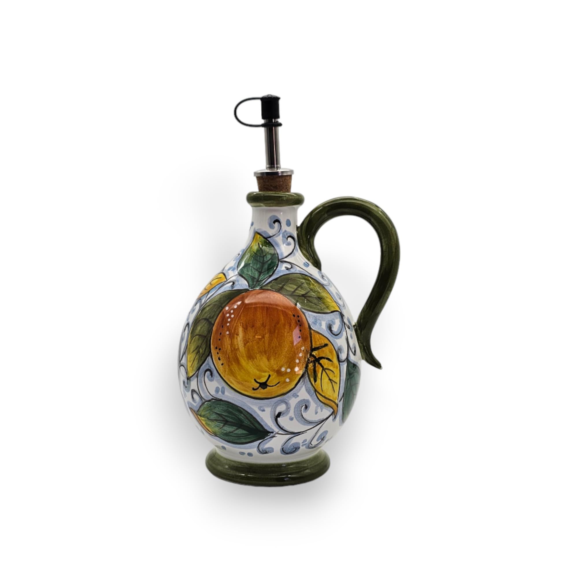 Italian Ceramic Olive Oil Dispenser Bottle XL Size 14oz - Hand Painted Tuscan Fruit Design Oil Cruet - Authentic Italian Pottery from Tuscany - Perfect for Kitchen, Dining Table & Gourmet Cooking Gifts