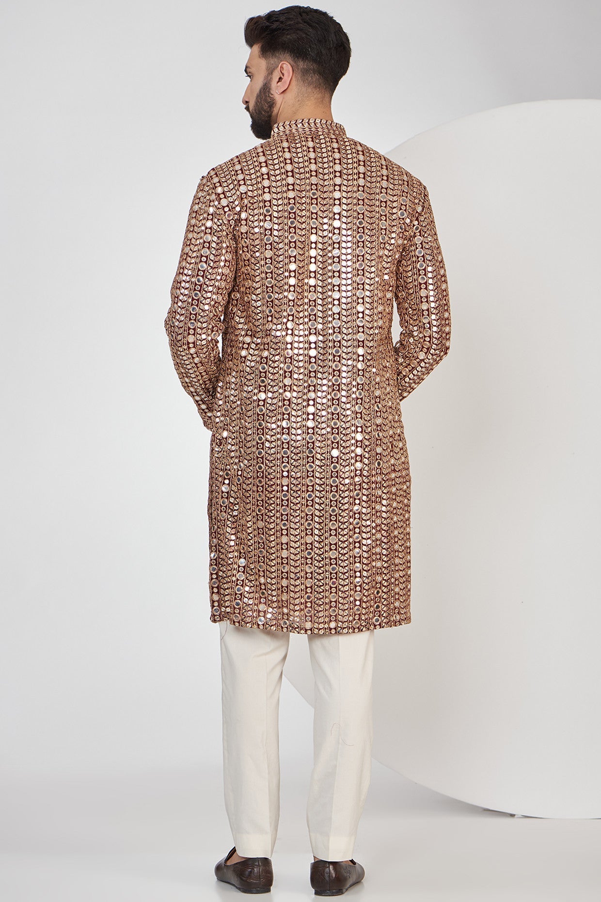 Elegant Maroon Mirrorwork Kurta with Golden Zari Embroidery - Perfect for Festivals, Weddings & Ethnic Parties