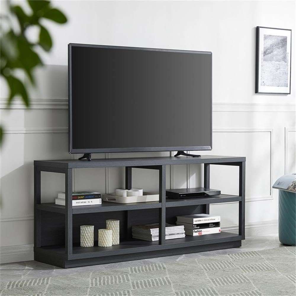 Thalia 60 Inch TV Stand - Modern Rectangular Entertainment Center with Storage Shelves for Living Room, Bedroom - Charcoal Gray Finish for Flat Screen TVs up to 60