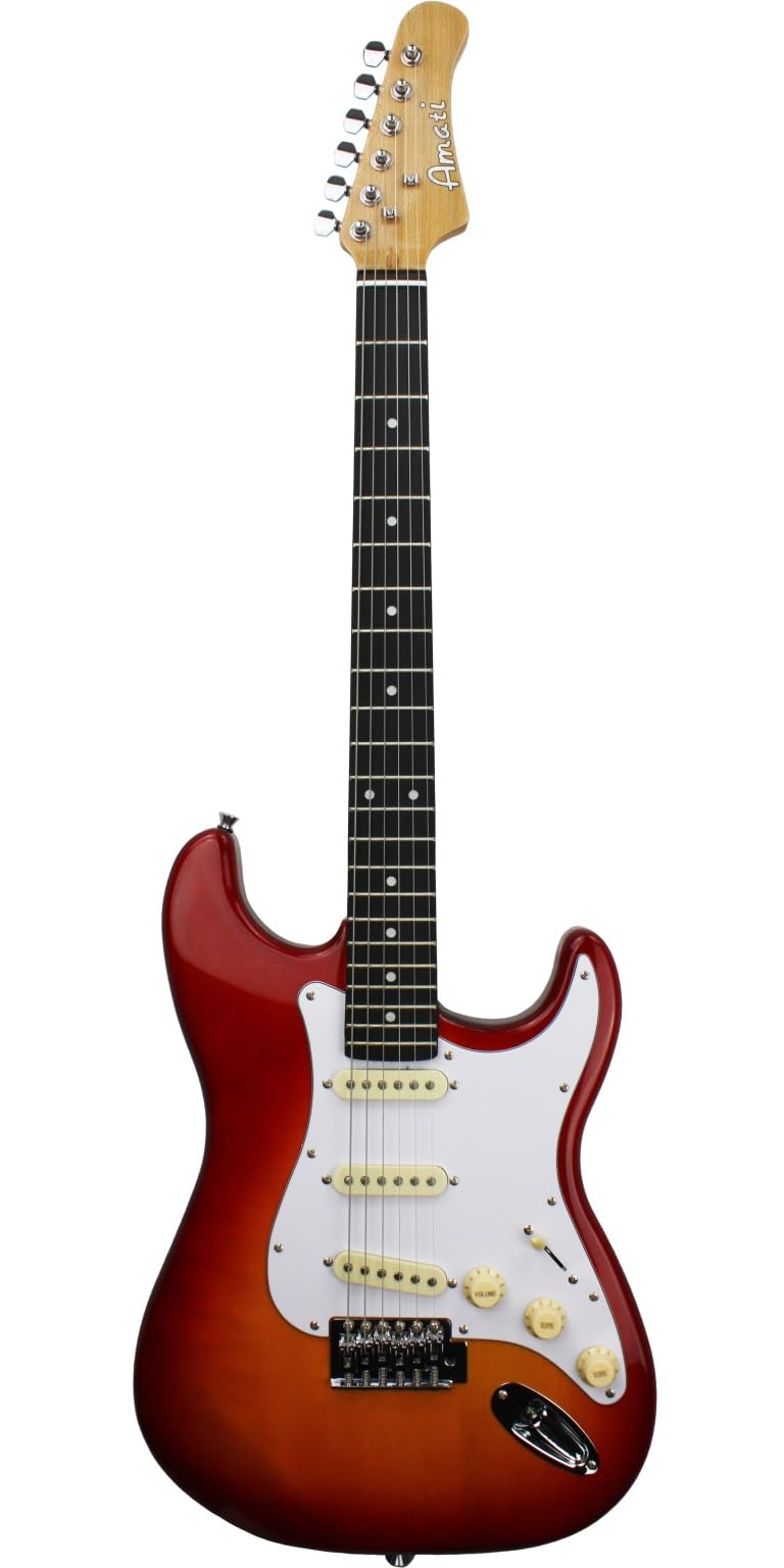Amati Solid-Body 6-String Electric Guitar with Gig Bag - Gloss Cherry Sunburst (10STHG) | Perfect for Beginners, Live Performances & Home Practice