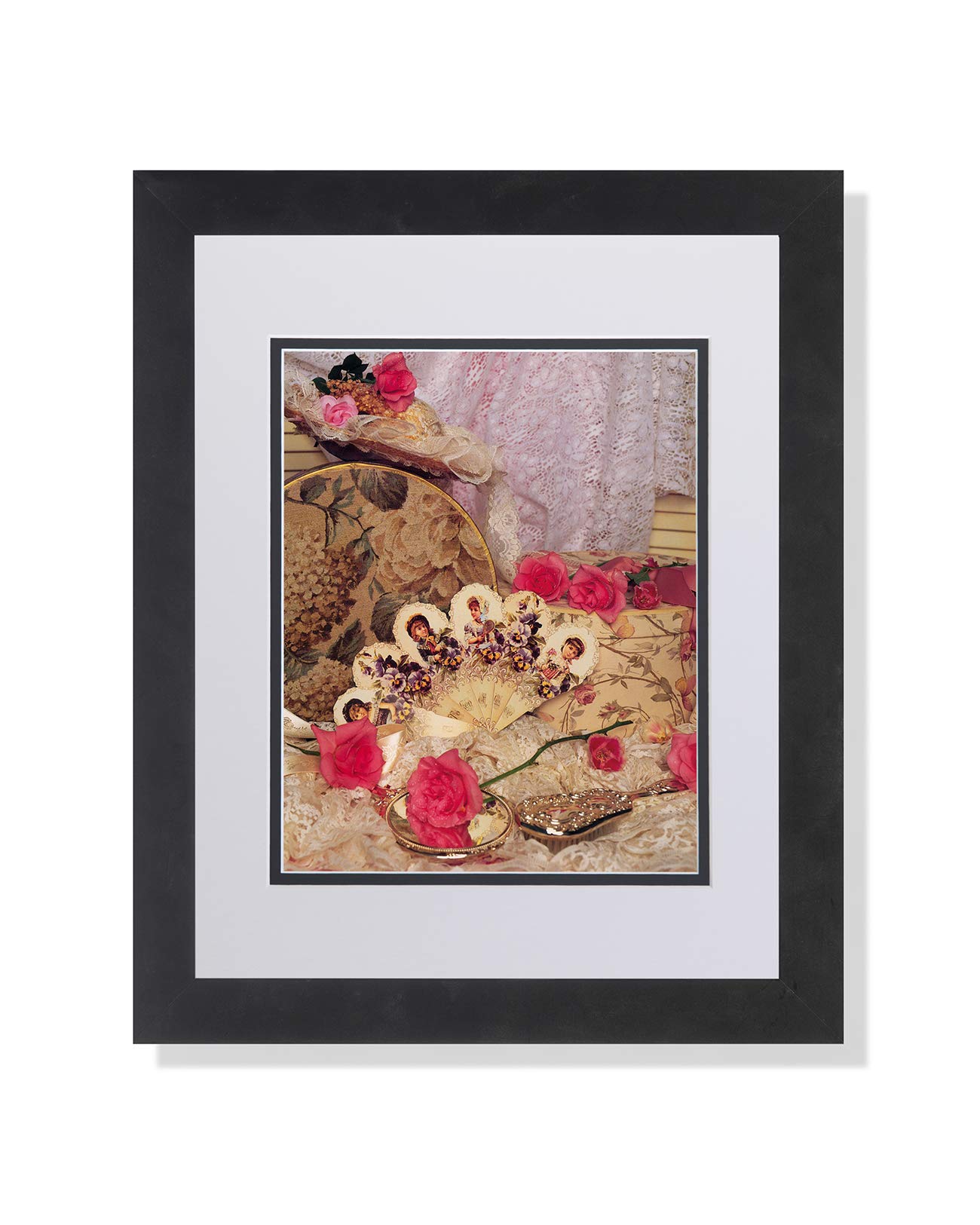 Elegant Vanity Mirror with Hair Brush & Rose Photo Wall Art - Perfect for Bedroom, Bathroom & Dressing Room Decor
