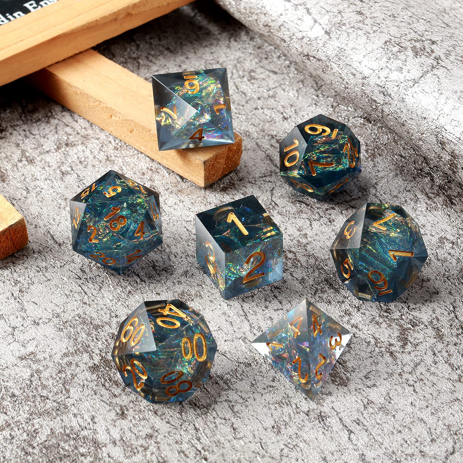 Premium Handmade Dungeons and Dragons Dice Set - 7-Piece Sharp Edge Polyhedral Dice with Gold Numbers & Gift Case for DND RPG Games (Dark Cyan) - Perfect for Tabletop Gaming, D&D Campaigns and Collector Displays