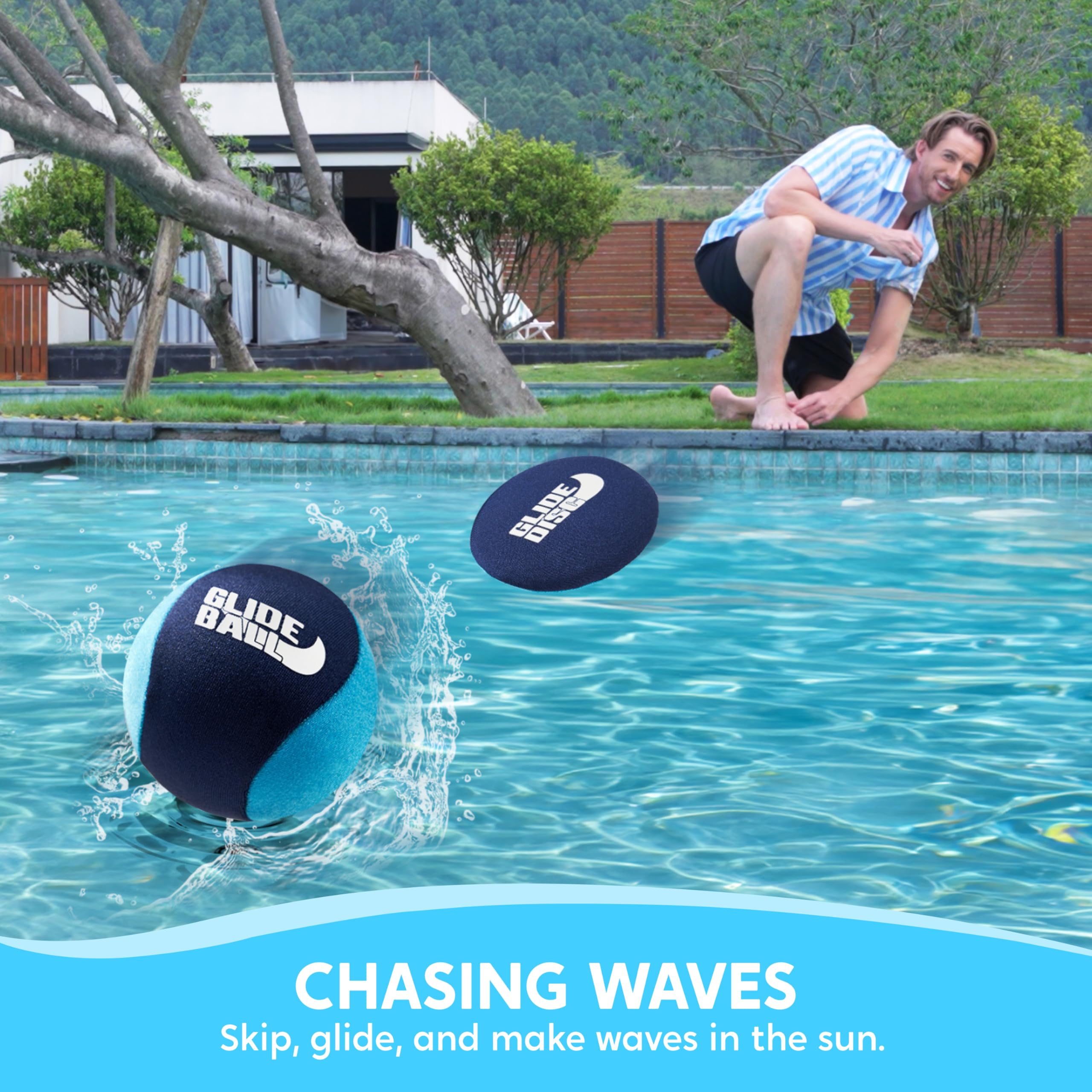 SYNCFUN 4 Pack Water Bouncing Balls - Splash Skip Balls with Mesh Storage Bag | Fun Outdoor Beach & Pool Toys for Kids, Teens & Adults | Perfect for Swimming Games, Backyard Play & Summer Parties (Blue)