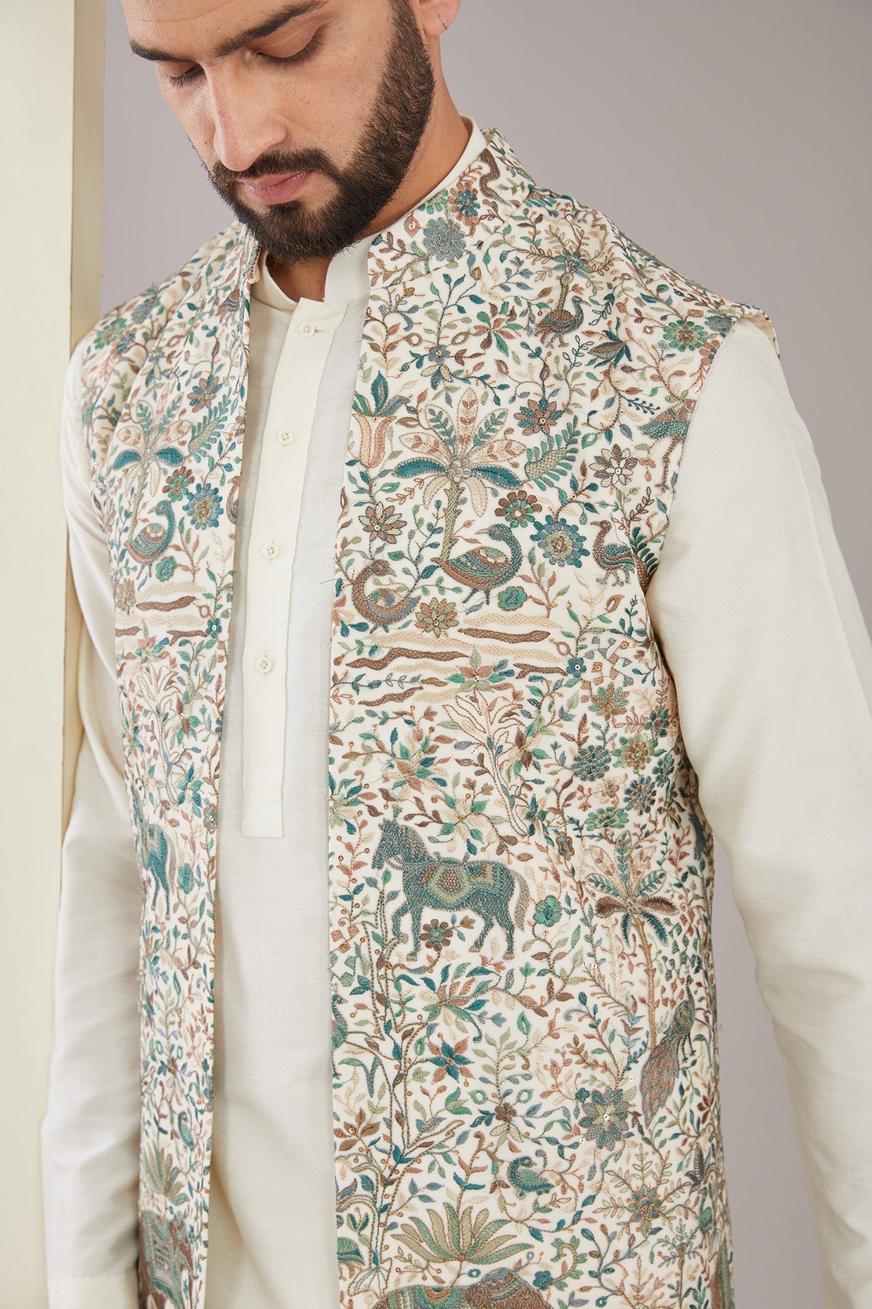Exquisite Kashmiri Embroidered Long Open Shrug - Elegant Handmade Chiffon Cover-Up for Women | Perfect for Weddings, Parties & Evening Events