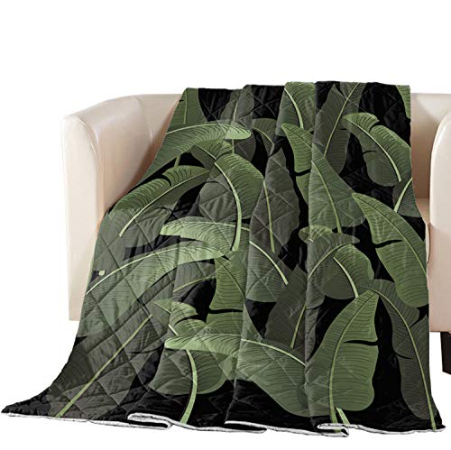 Fandim Fly Summer Bedspread - Tropical Banana Leaf Print Lightweight Comforter, Super Soft All Season Quilt Throw Blanket 116x98 Inches - Perfect for Beach House, Boho Bedroom & Outdoor Picnic