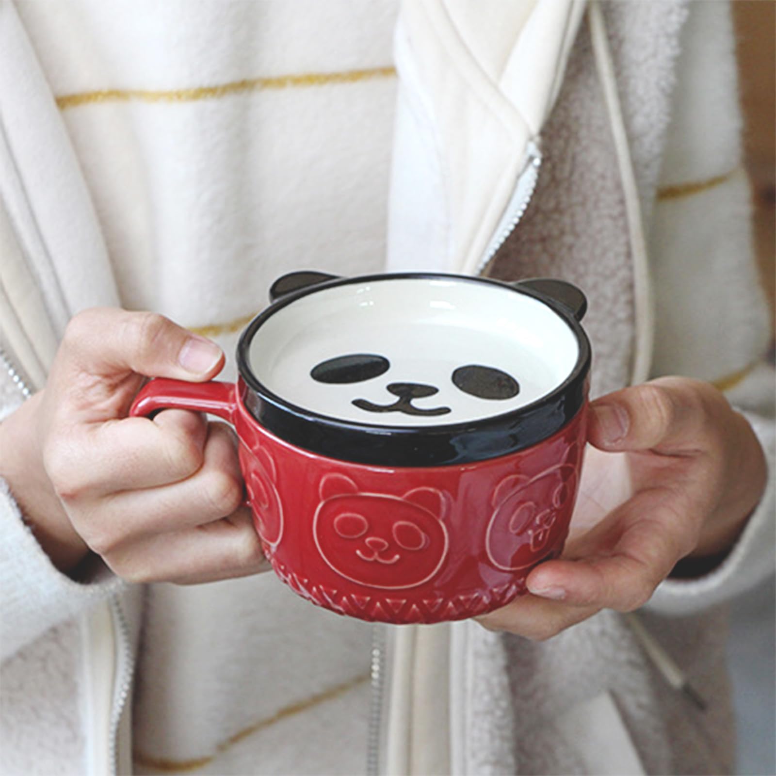 Kawaii Panda Coffee Mug with Lid - Cute Ceramic Tea Cup & Dessert Saucer Set for Women, Men, Kids - Perfect Christmas, Birthday Gift for Her, Wife, Mom, Grandma, Teacher - Ideal for Home, Office & Coffee Lovers